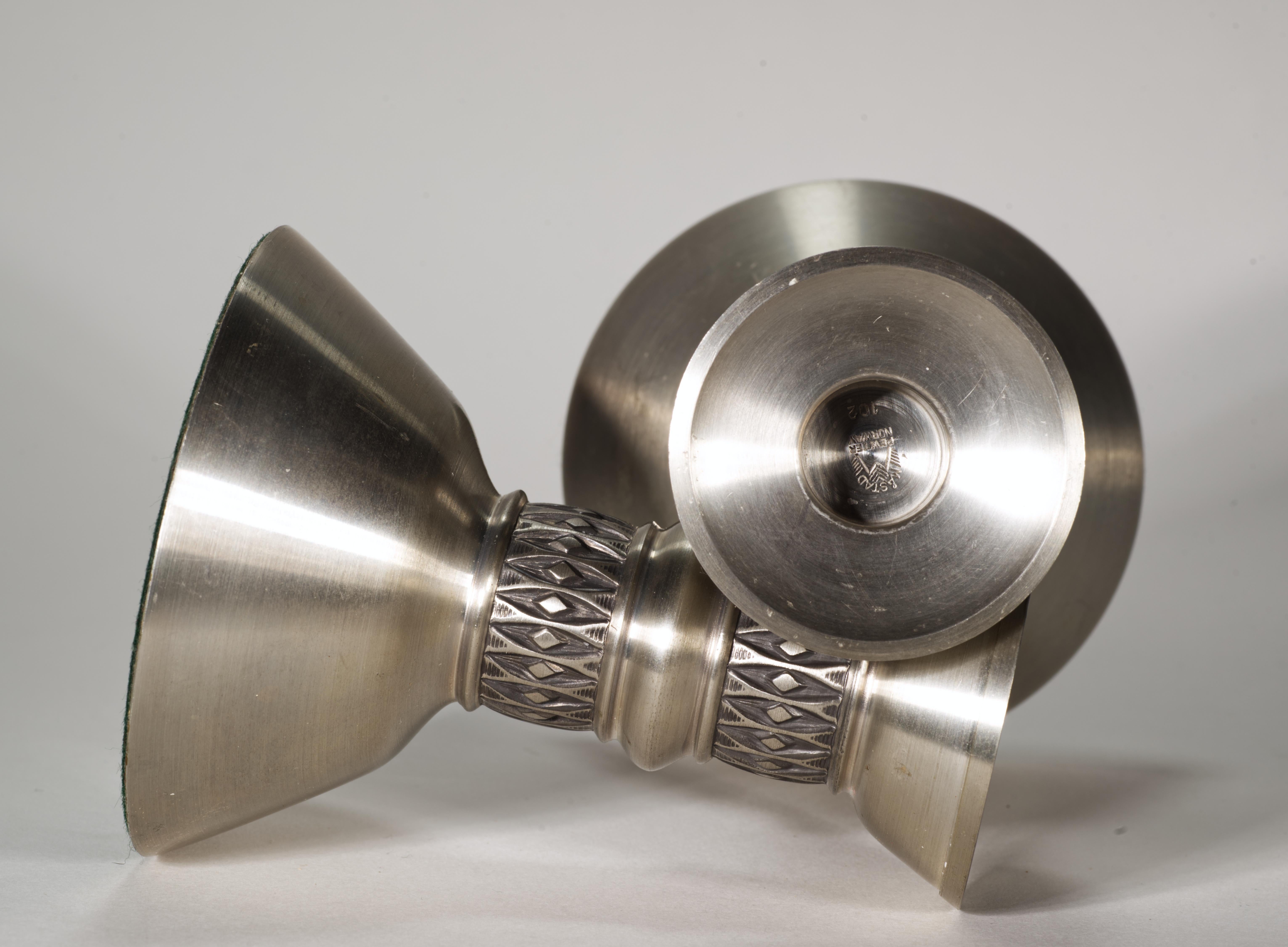 Mid-Century Modern Mastad Norway Pair of Candle Holders Scandinavian Modern Pewter 1950s For Sale