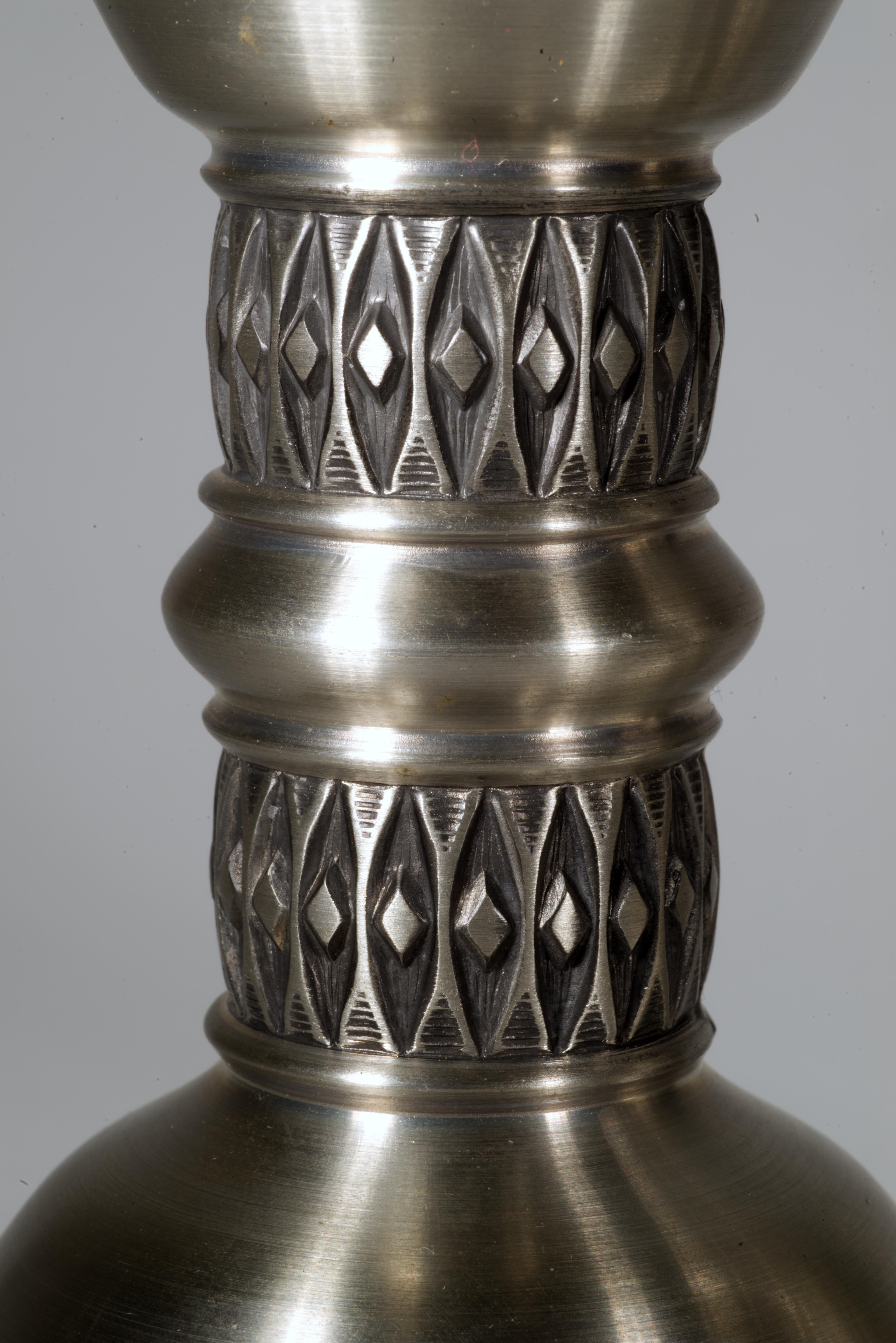 Mastad Norway Pair of Candle Holders Scandinavian Modern Pewter 1950s In Good Condition For Sale In Clifton Springs, NY