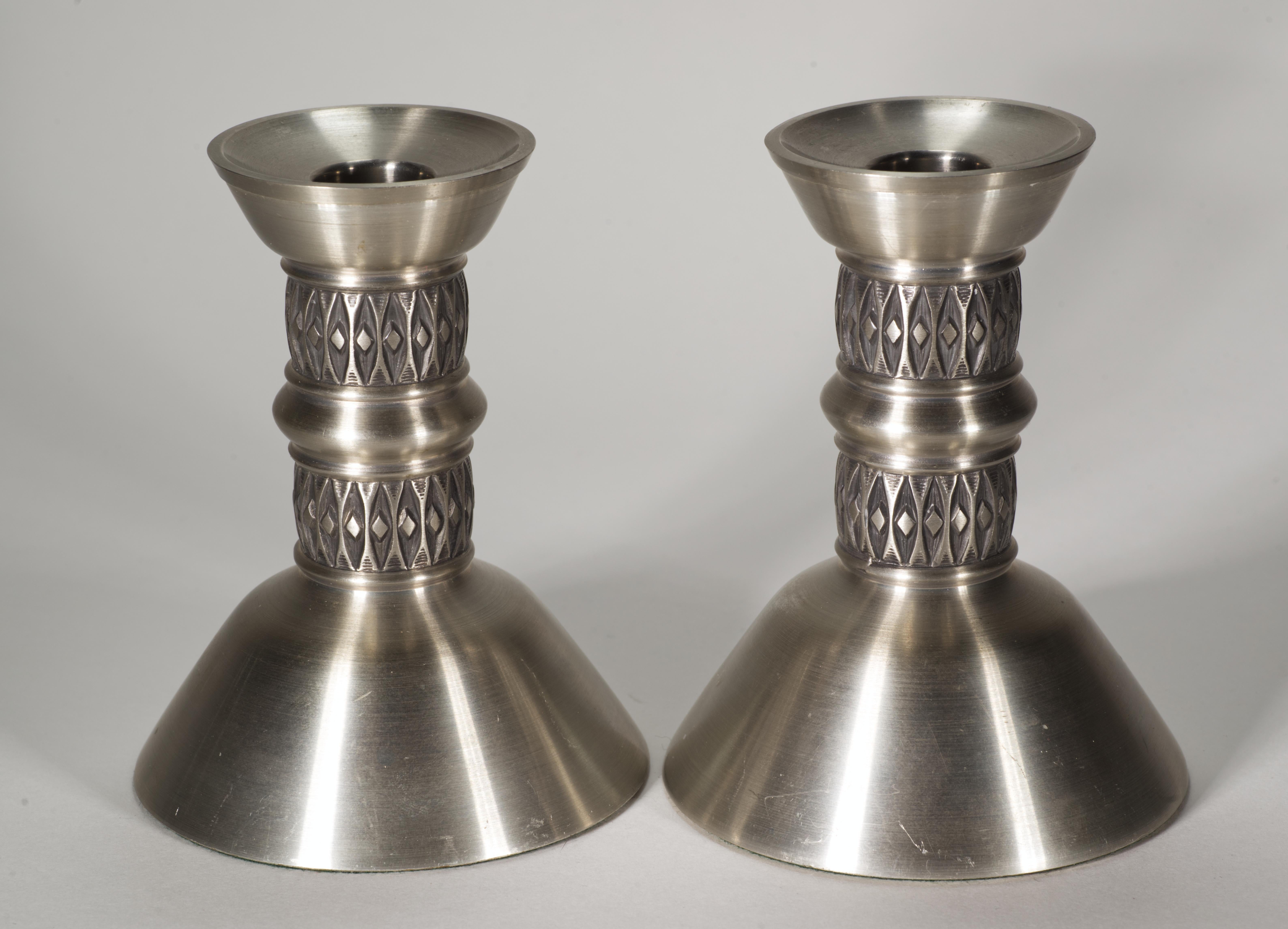 20th Century Mastad Norway Pair of Candle Holders Scandinavian Modern Pewter 1950s For Sale