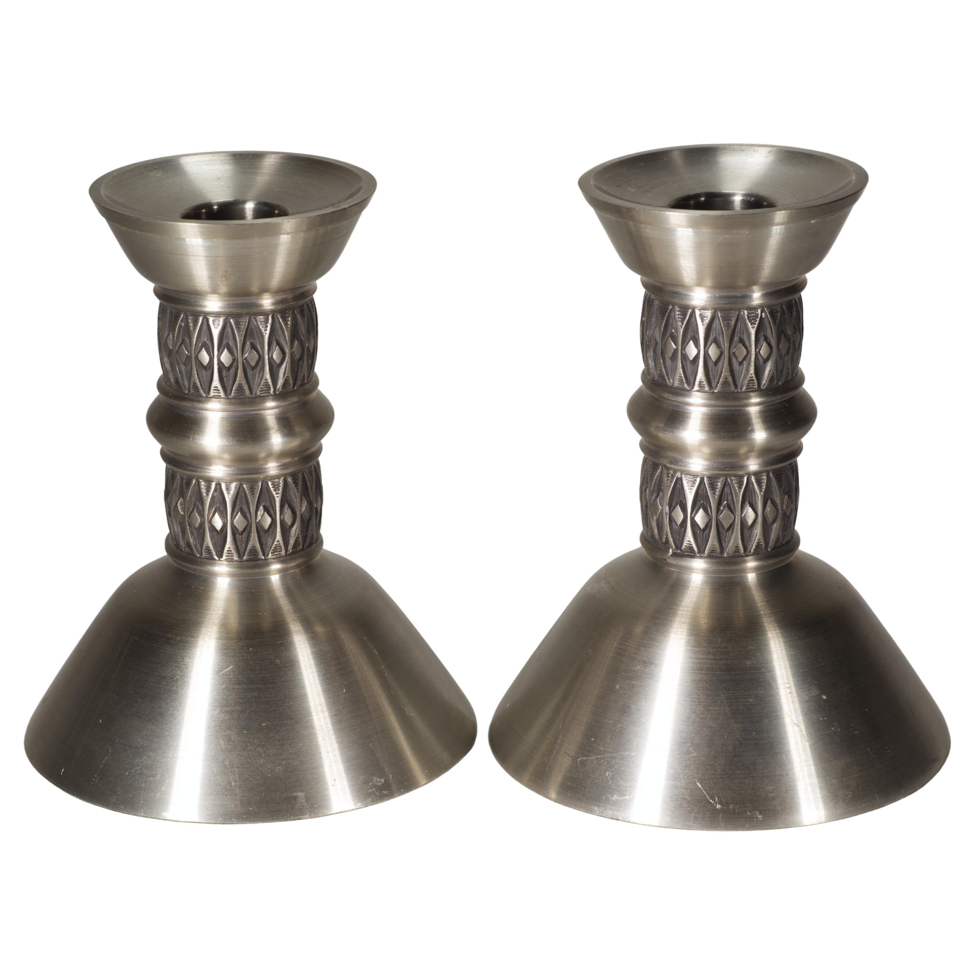 Mastad Norway Pair of Candle Holders Scandinavian Modern Pewter 1950s