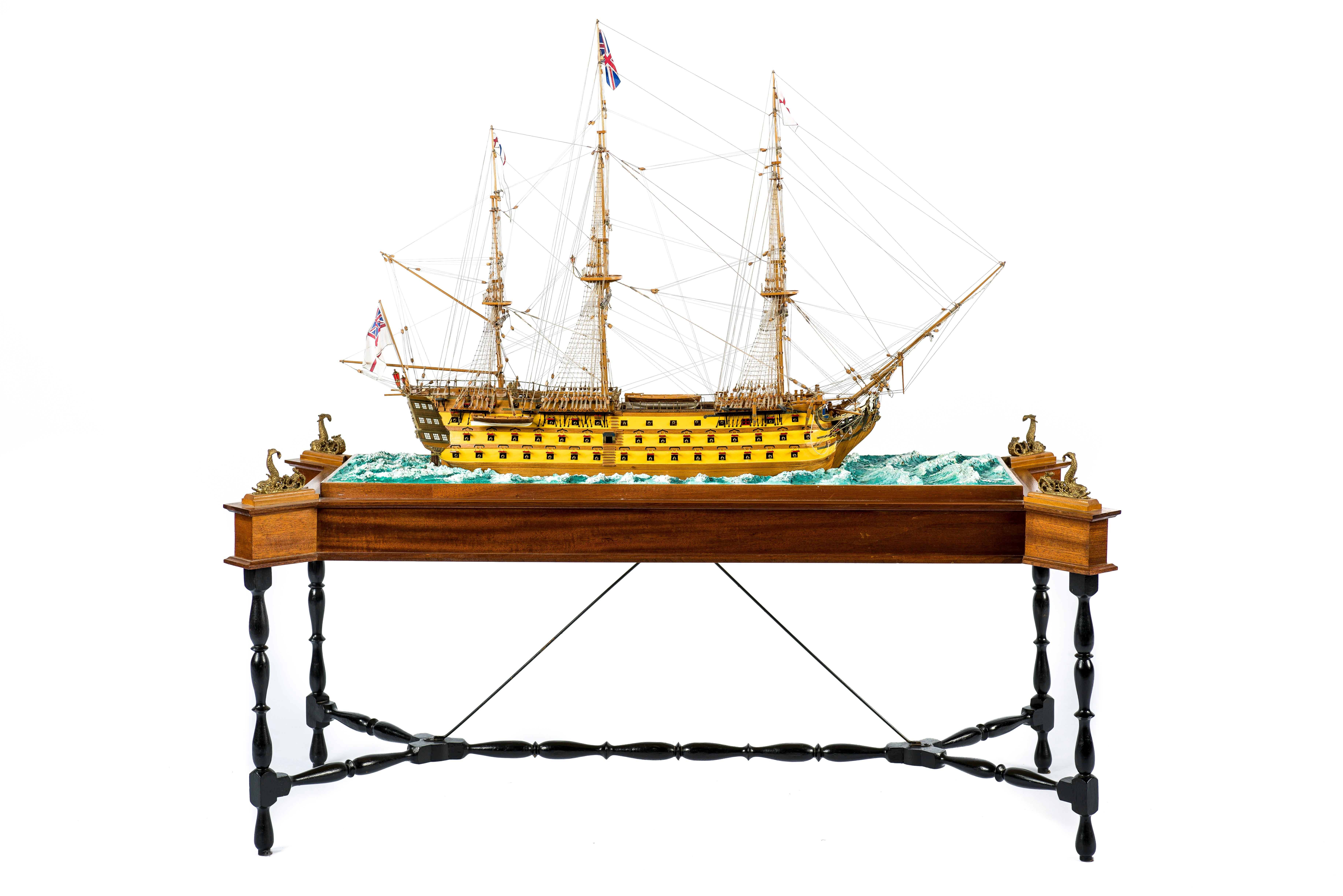 Master Built HMS Victory Scale Model Ship in Display Cabinet on Stand 7