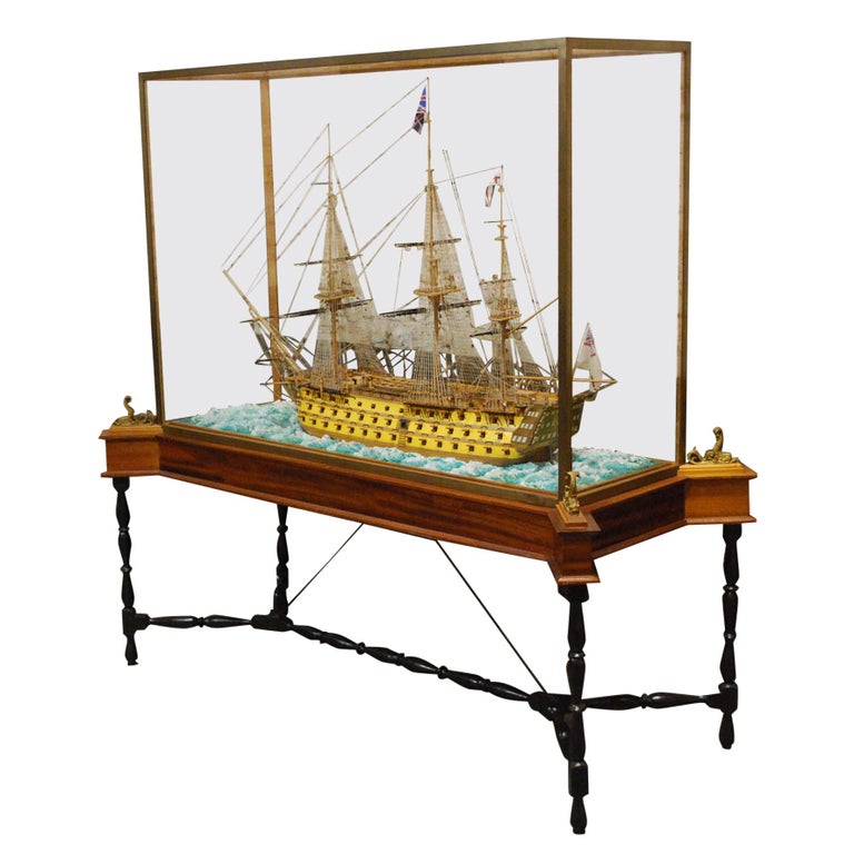 Master Built Hms Victory Scale Model Ship In Display Cabinet On Stand