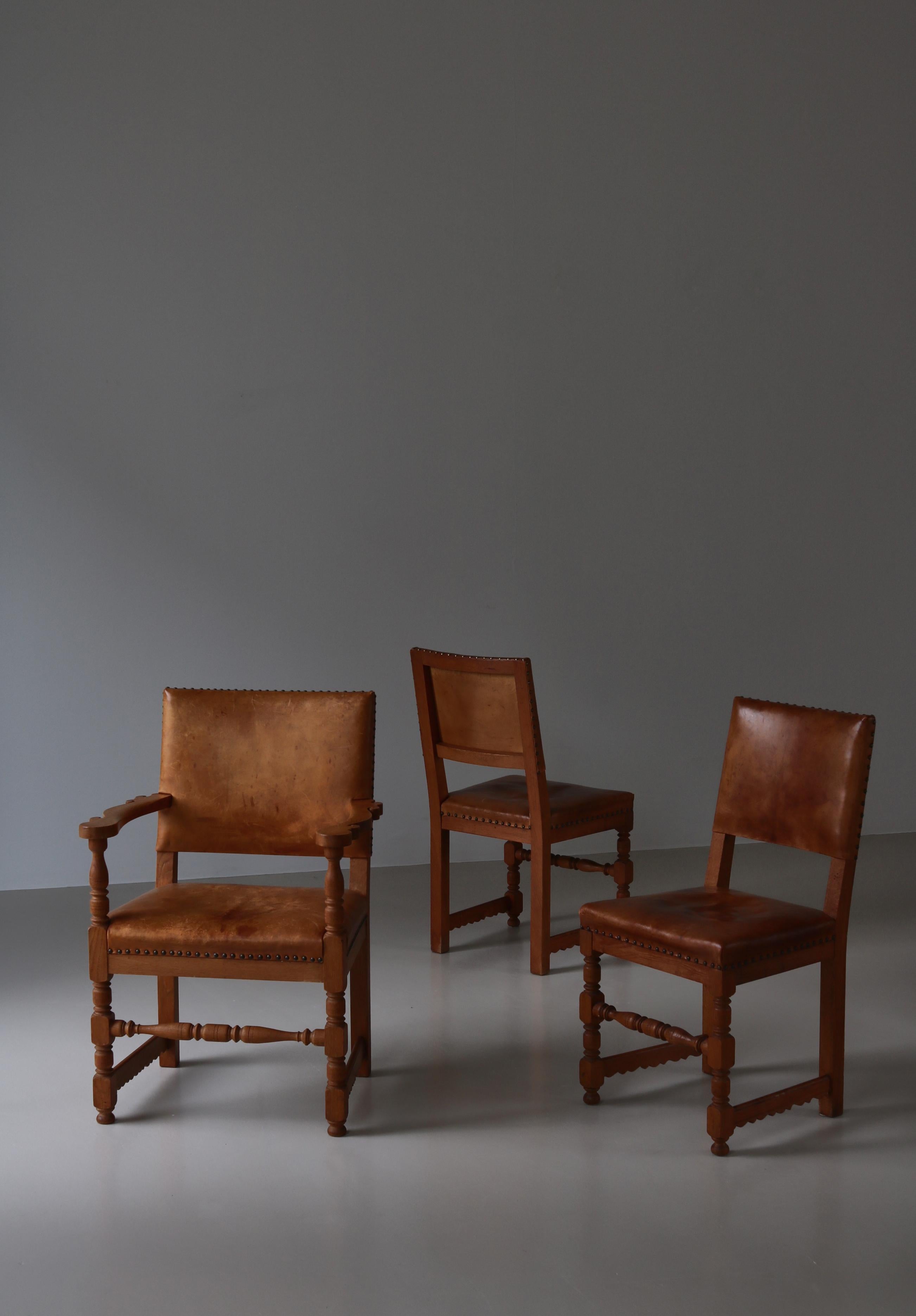 Master Cabinetmaker Lars Møller Dining Chairs in Oak & Leather, Denmark, 1935 For Sale 12