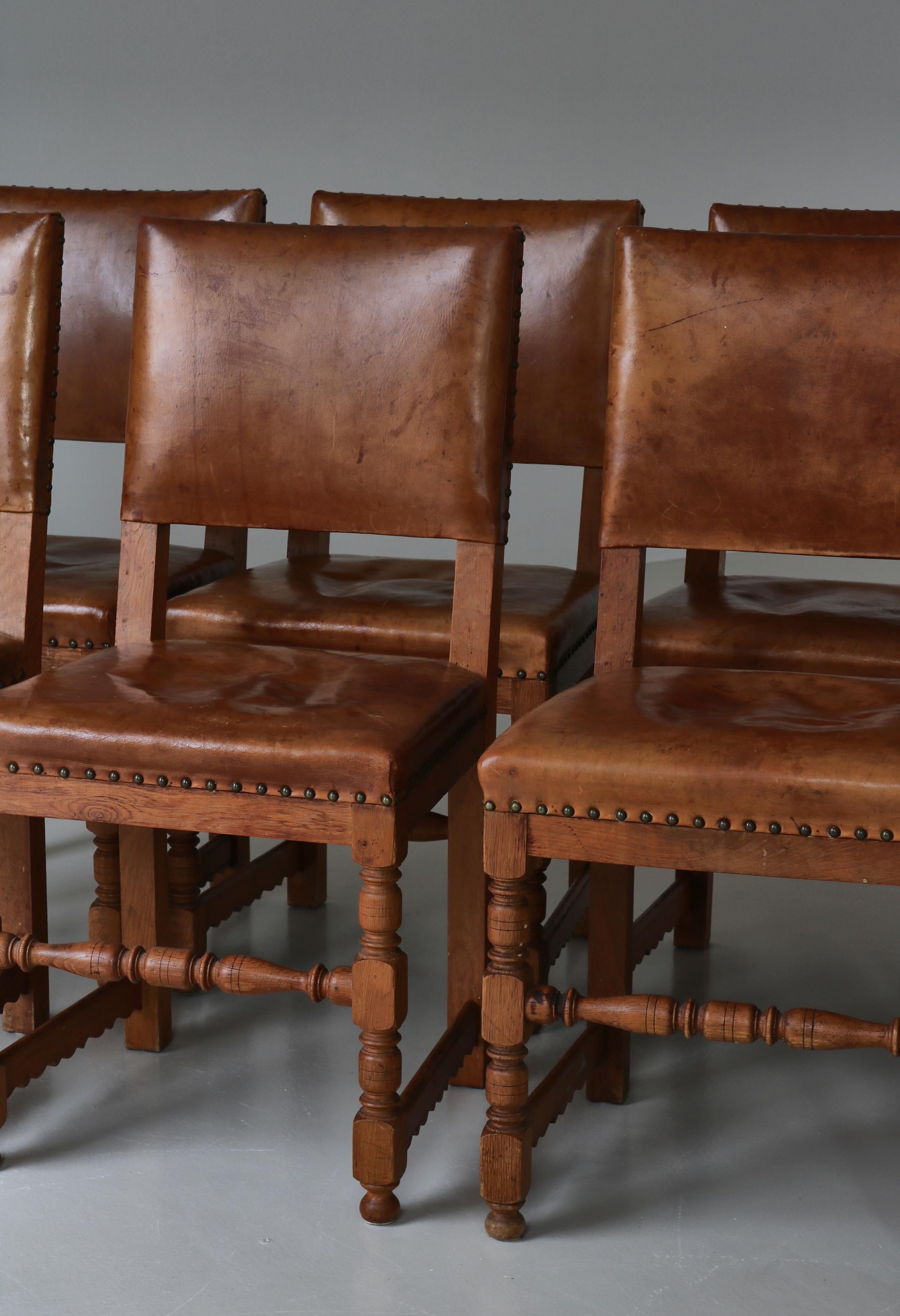 Master Cabinetmaker Lars Møller Dining Chairs in Oak & Leather, Denmark, 1935 For Sale 1
