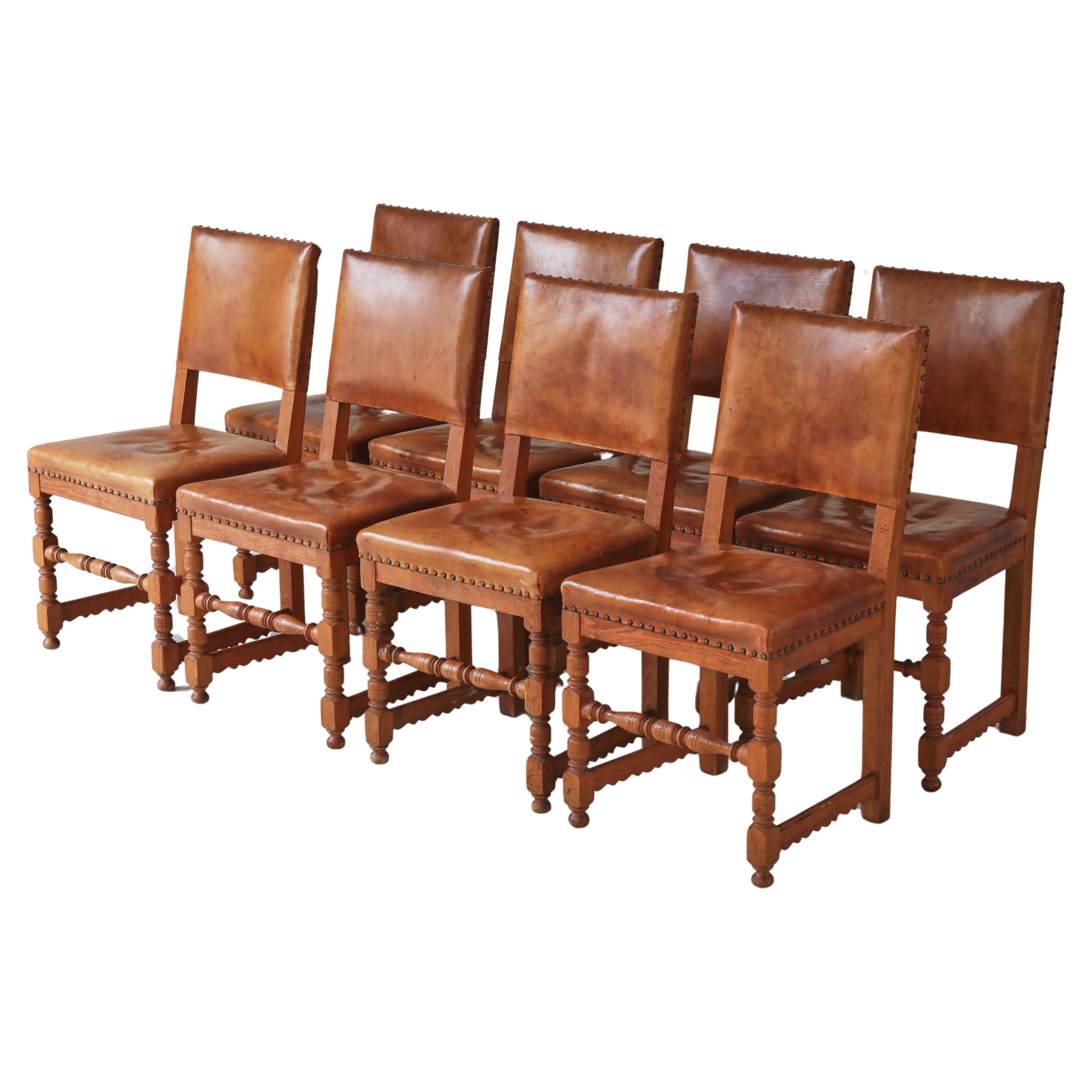Master Cabinetmaker Lars Møller Dining Chairs in Oak & Leather, Denmark, 1935