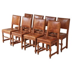 Antique Master Cabinetmaker Lars Møller Dining Chairs in Oak & Leather, Denmark, 1935