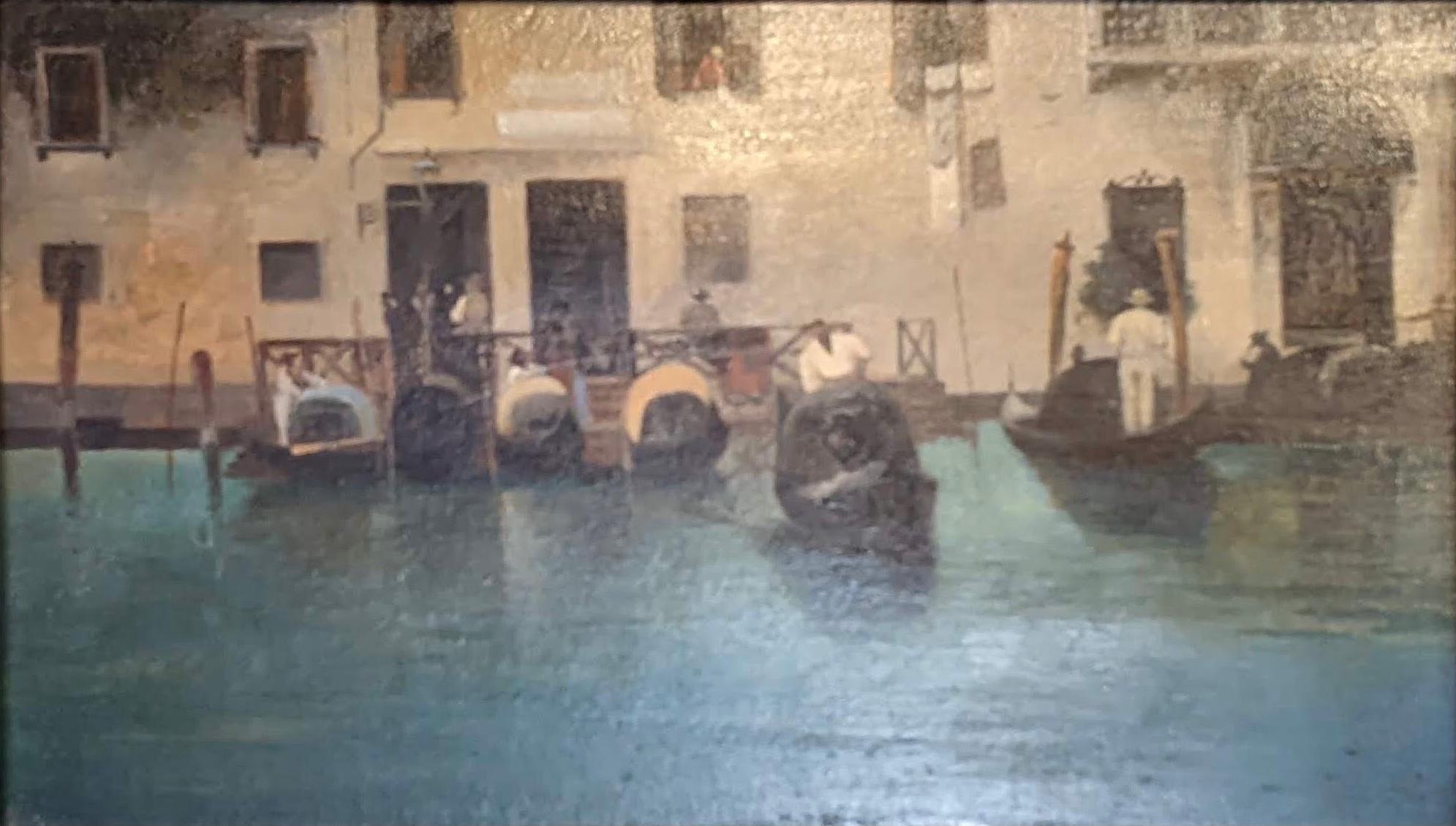 Copy of a painting by Giacomo Favretto with a glimpse of Venice.
Title: “Il traghetto della Maddalena”..
Oil on panel, unknown author. Period early 1900.