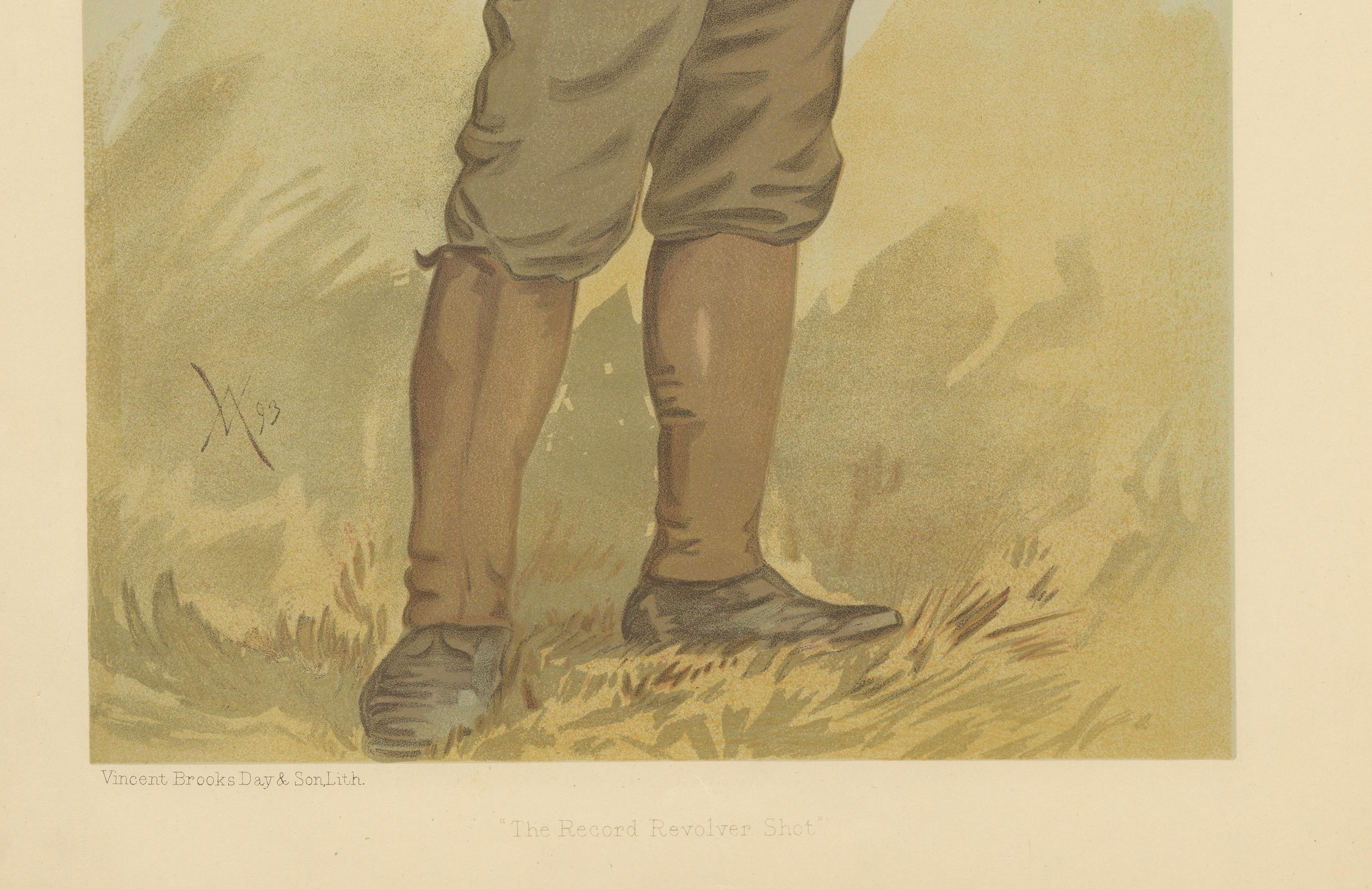 This caricature from Vanity Fair, published on August 17, 1893, features Walter Winans, a remarkable figure known for his skills as a marksman and his involvement in equestrian sports. The portrait is titled 