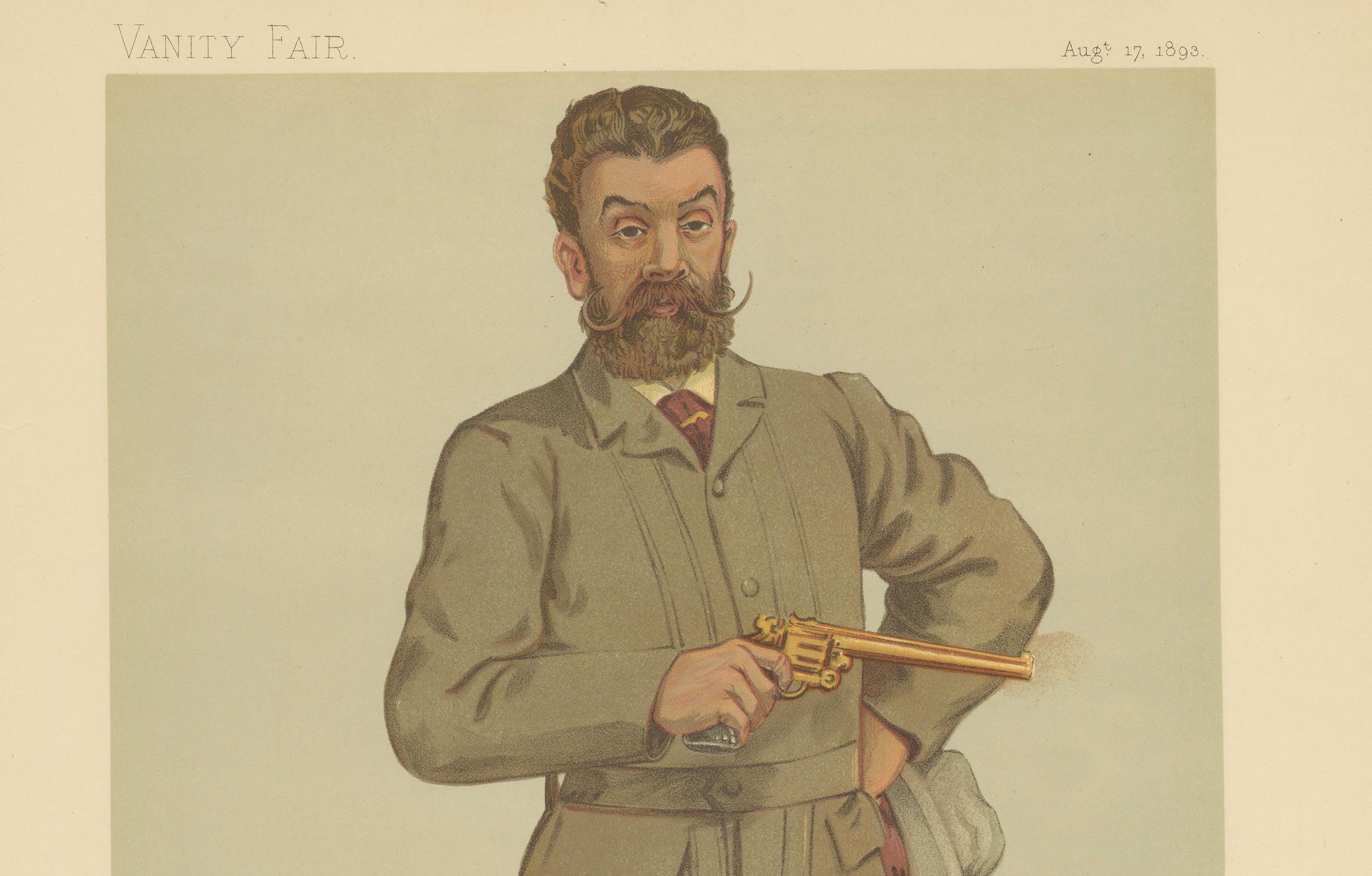 Master Marksman: Walter Winans, The Record Revolver Shot, Vanity Fair 1893 In Good Condition For Sale In Langweer, NL