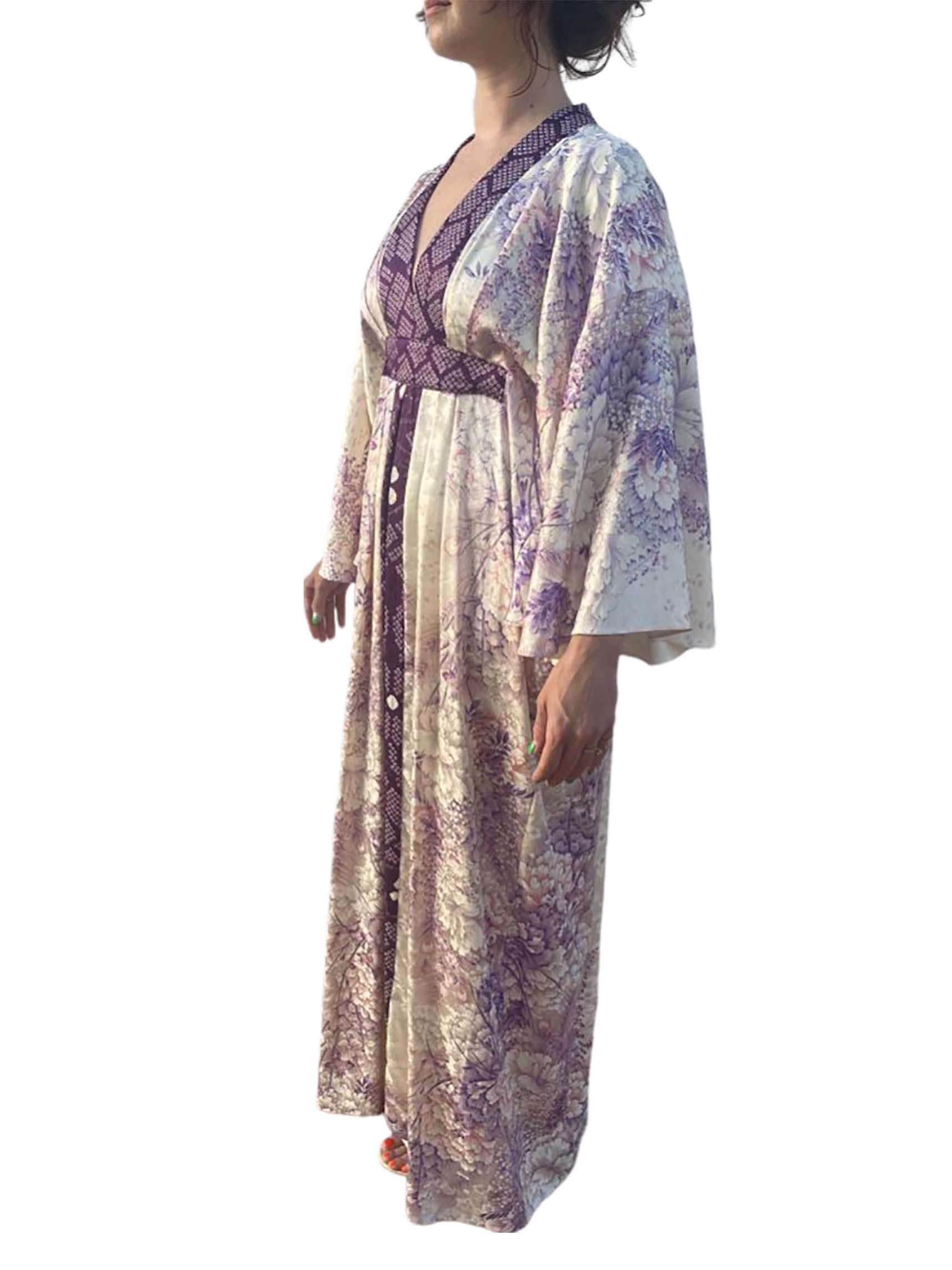 Master Morphew Collection Cream Purple Japanese Kimono Silk Shibori & Peacock F For Sale 3