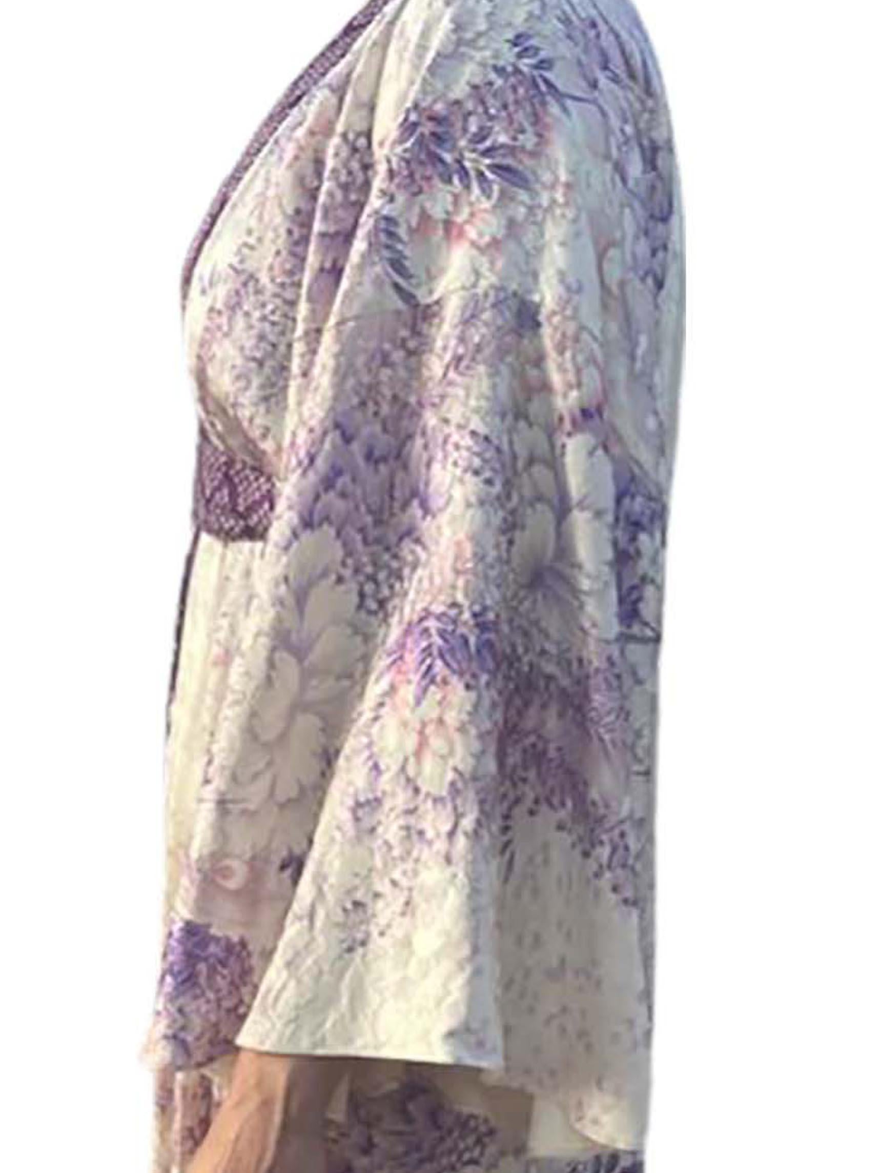 Master Morphew Collection Cream Purple Japanese Kimono Silk Shibori & Peacock F For Sale 4