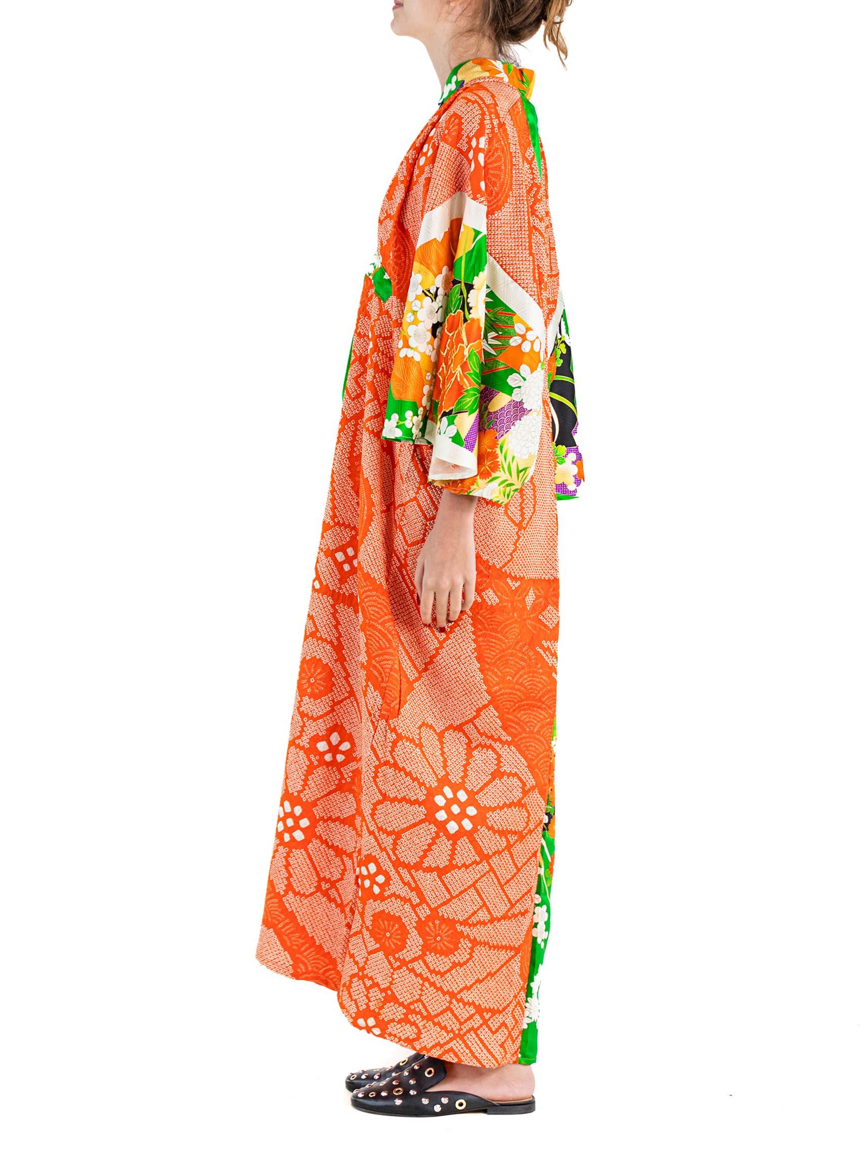 Women's MASTER MORPHEW COLLECTION Green  Orange Japanese Kimono Silk Kaftan