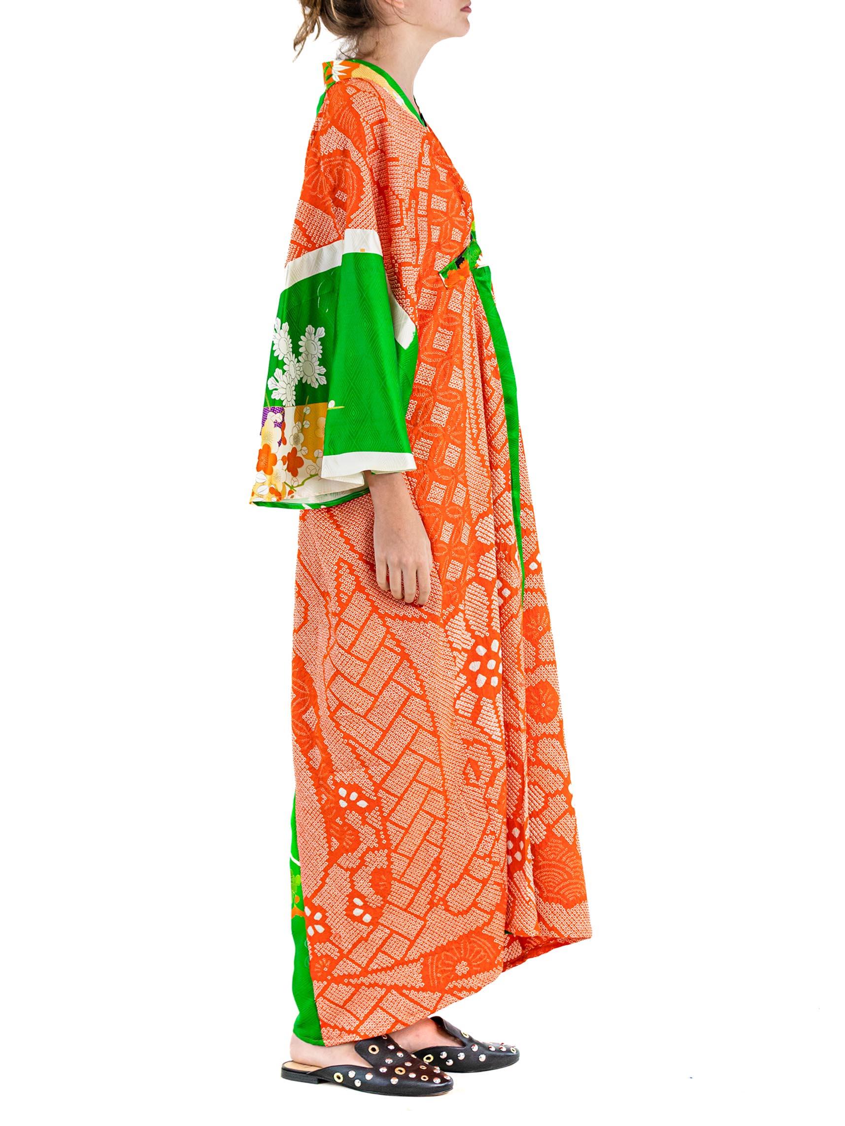 MASTER MORPHEW COLLECTION Green  Orange Japanese Kimono Silk Kaftan 1