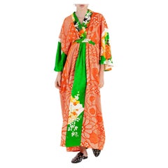 MASTER MORPHEW COLLECTION Green  Orange Japanese Kimono Silk Kaftan
