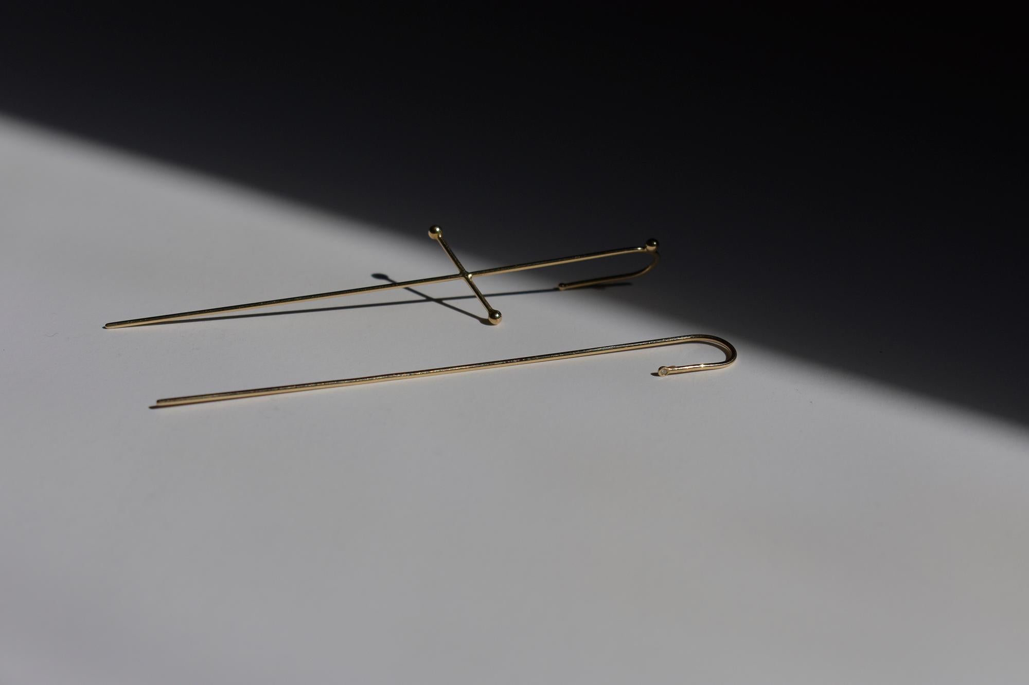 The first of its kind Needle Earring originated in 2016. The Master Needle Earring is the core element and original signature design of LABULGARA.

How to wear it: 

Thread the needle end through the ear lobe piercing and let the hook part cradle