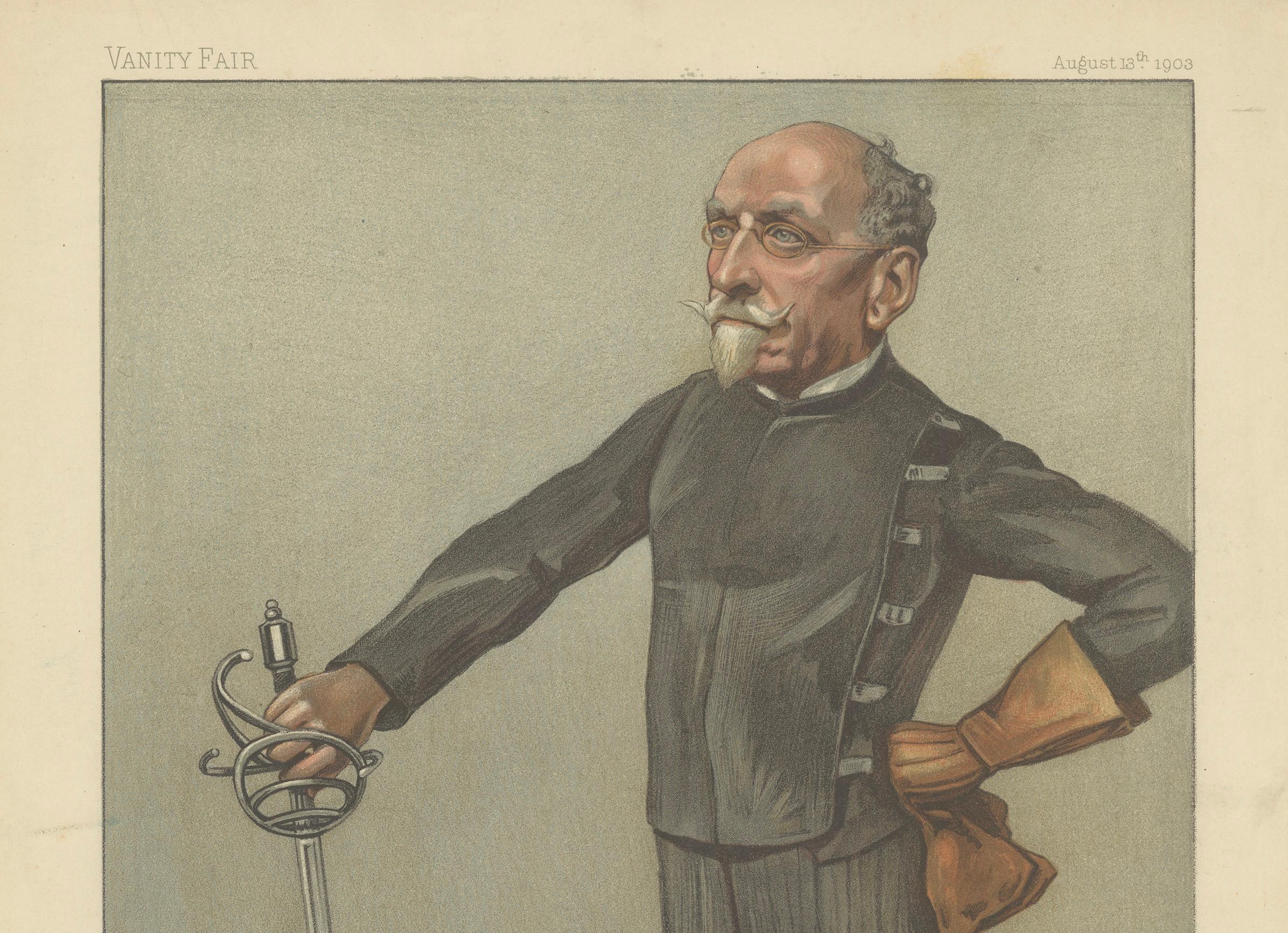 Master of the Blade: Alfred Hutton, The Fencing Historian, Vanity Fair 1903 In Good Condition For Sale In Langweer, NL