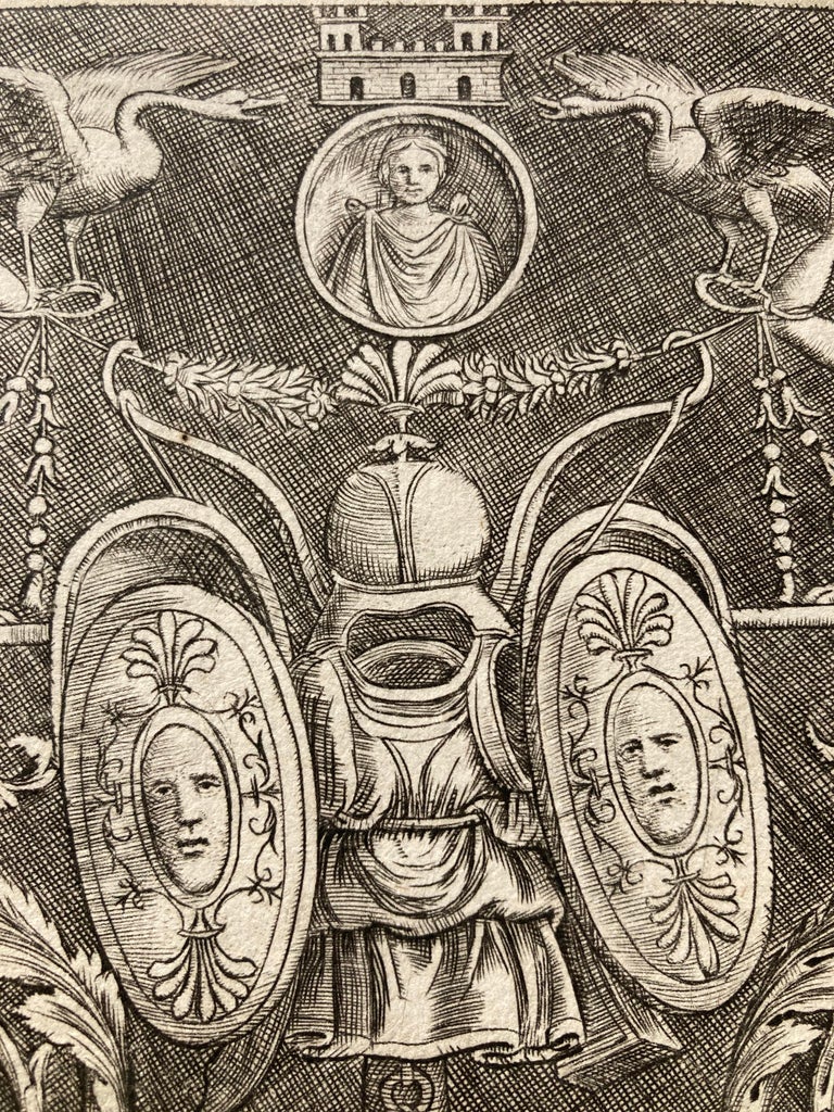 A Panel of Ornament, Putti Standing on Cornucopia in Lower Section - Old Masters Print by Master of the Die