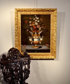 Flowers Paint Oil on canvas Old master 17th Century Italy Still-life Art