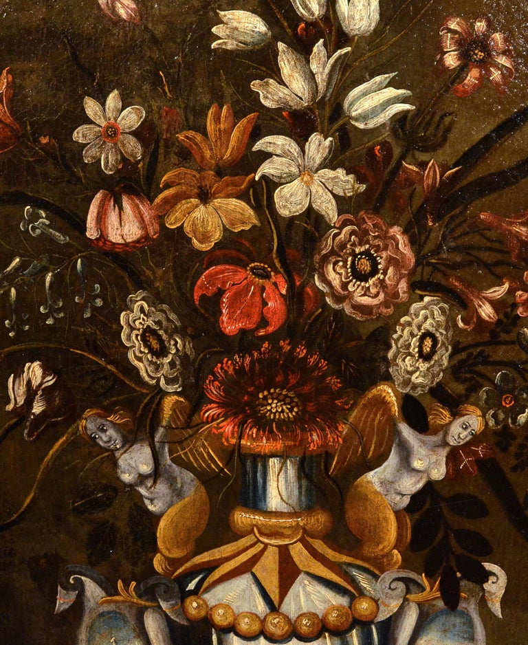 Flowers Paint Oil on canvas Old master 17th Century Italy Still-life Art   For Sale 3