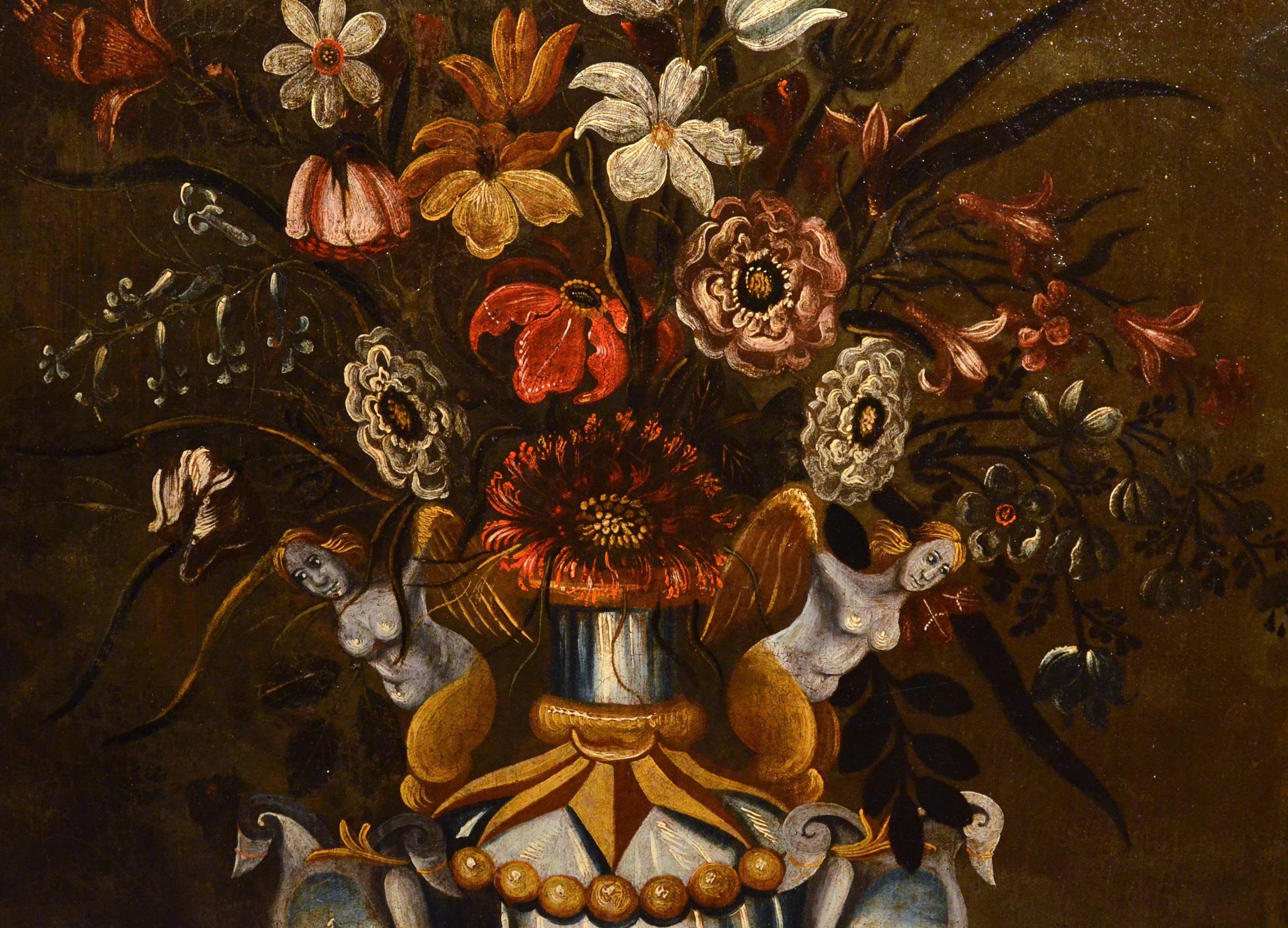 Flowers Paint Oil on canvas Old master 17th Century Italy Still-life Art   For Sale 1