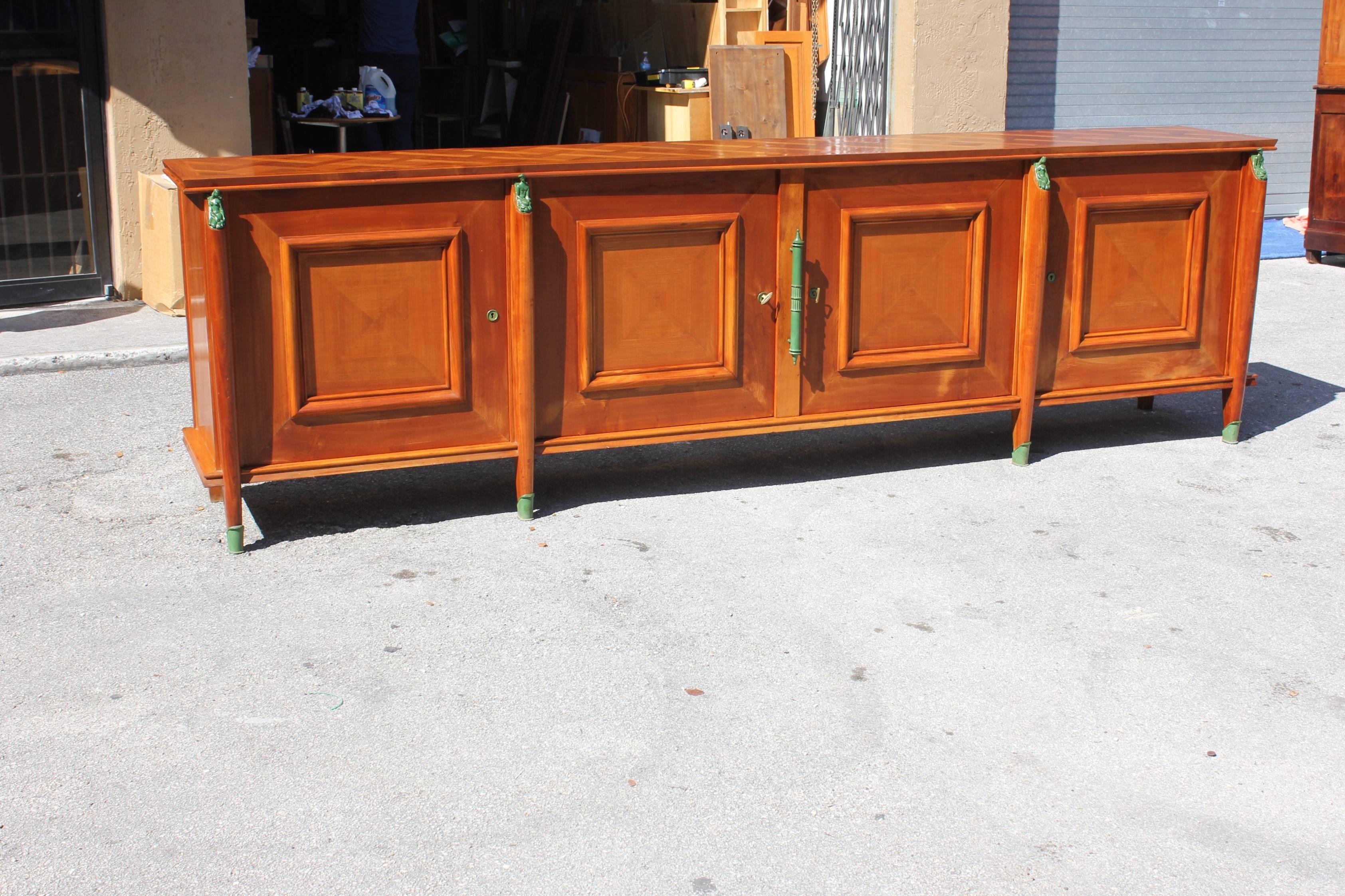 Master Piece French Art Deco Sideboard / Buffet Cherrywood by Leon Jallot, 1930s In Distressed Condition For Sale In Hialeah, FL