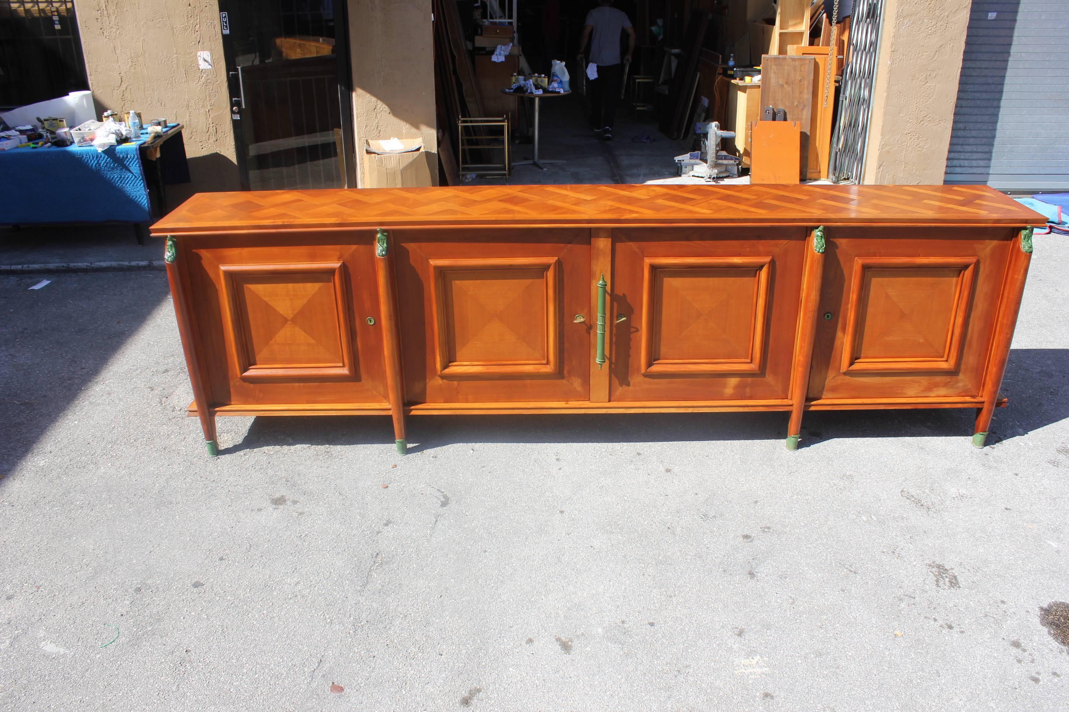 Bronze Master Piece French Art Deco Sideboard / Buffet Cherrywood by Leon Jallot, 1930s For Sale
