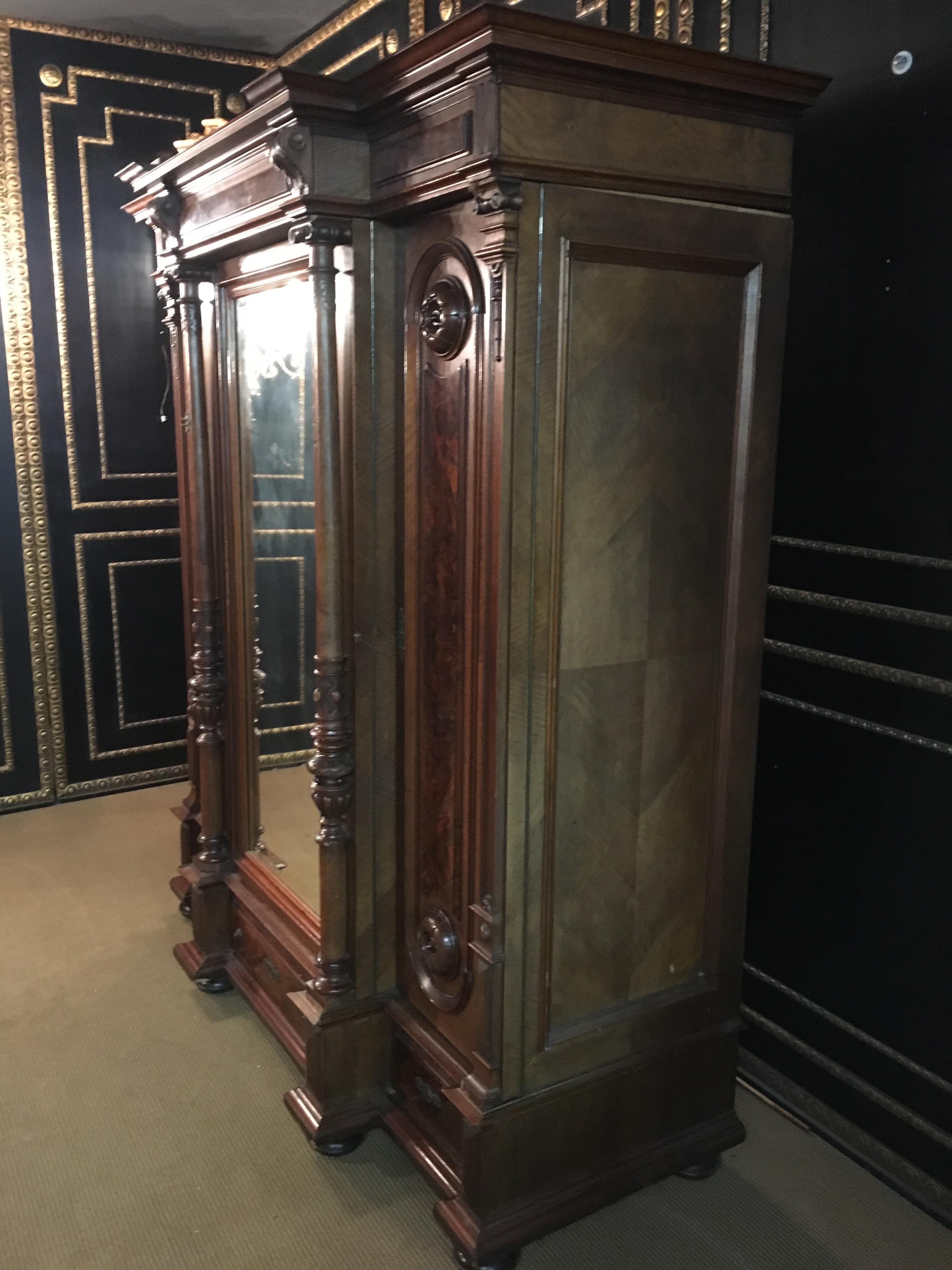 Master Wardrobe from 1880 Solid Oak and Veneered Root Walnut 6