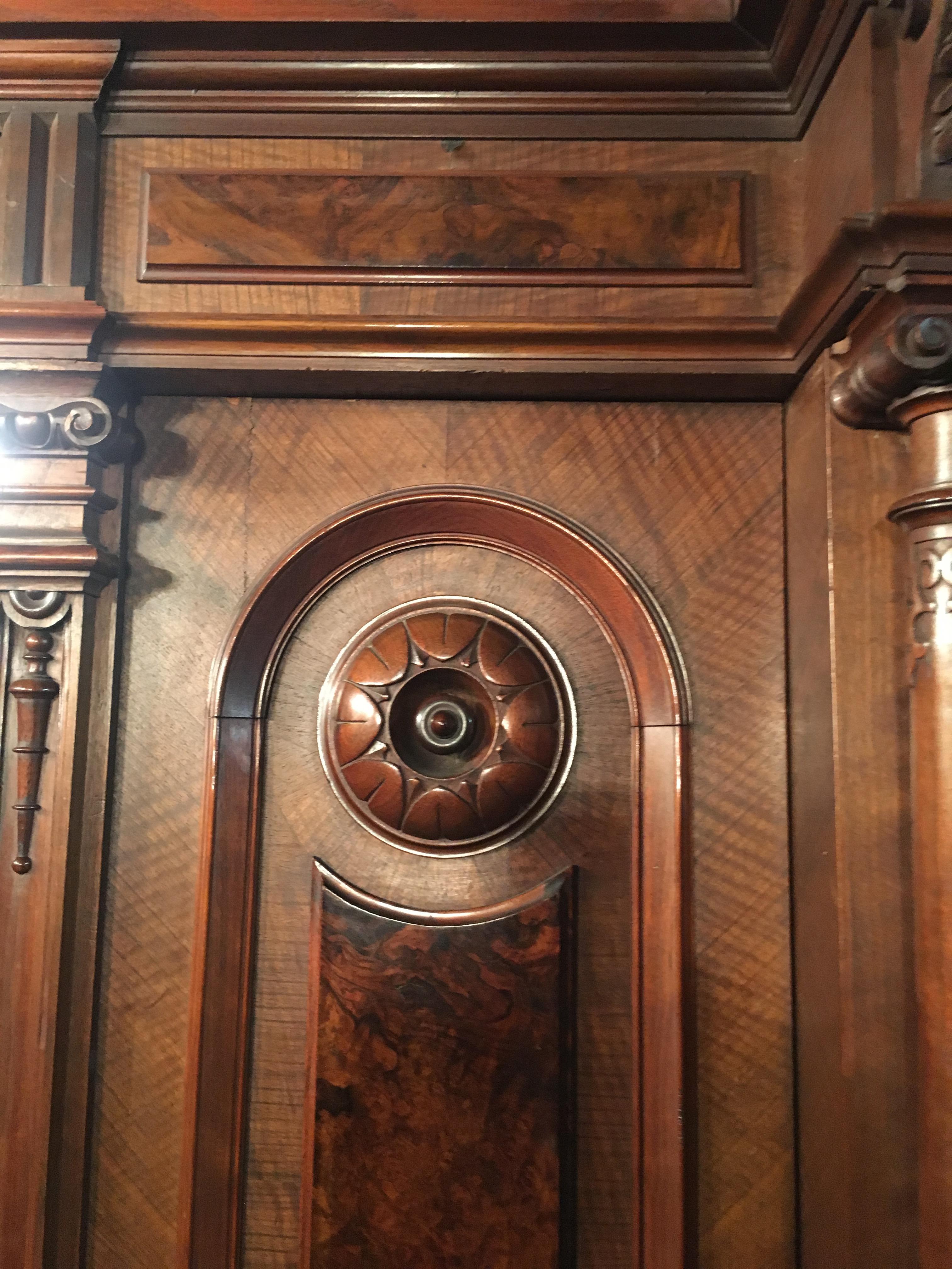 Master Wardrobe from 1880 Solid Oak and Veneered Root Walnut (Furnier)