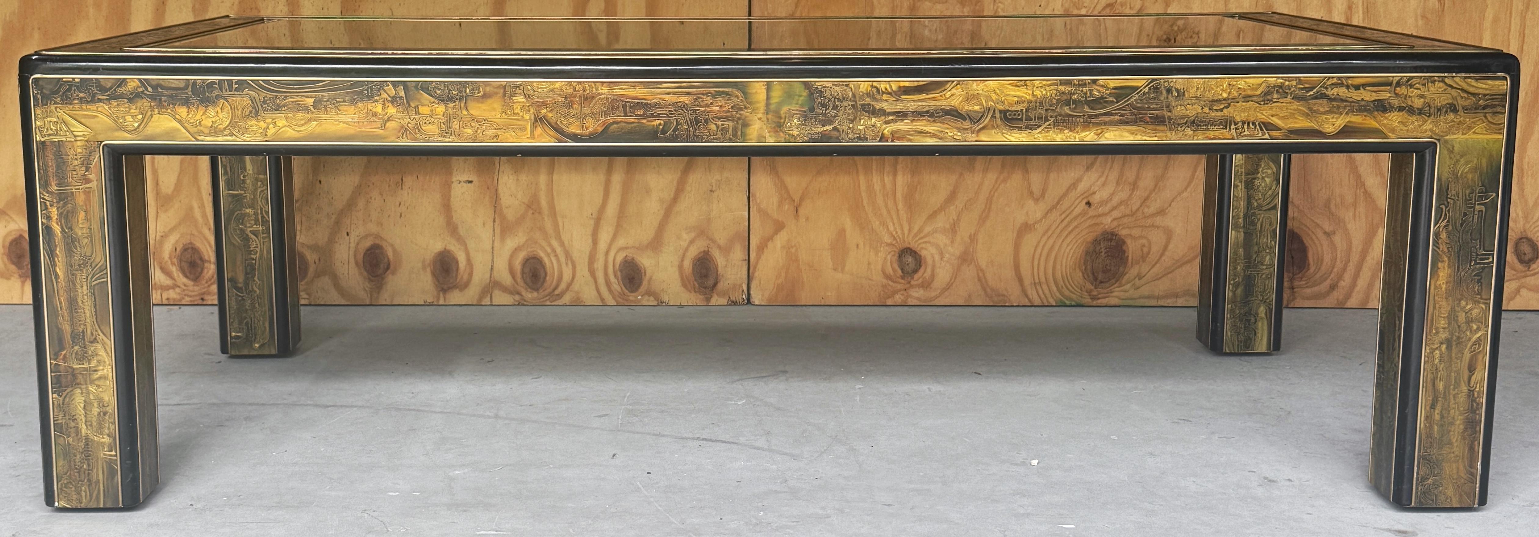 Table basse/table de cocktail Mastercarft en laiton gravé à l'acide par Bernhard Rohne en vente 1