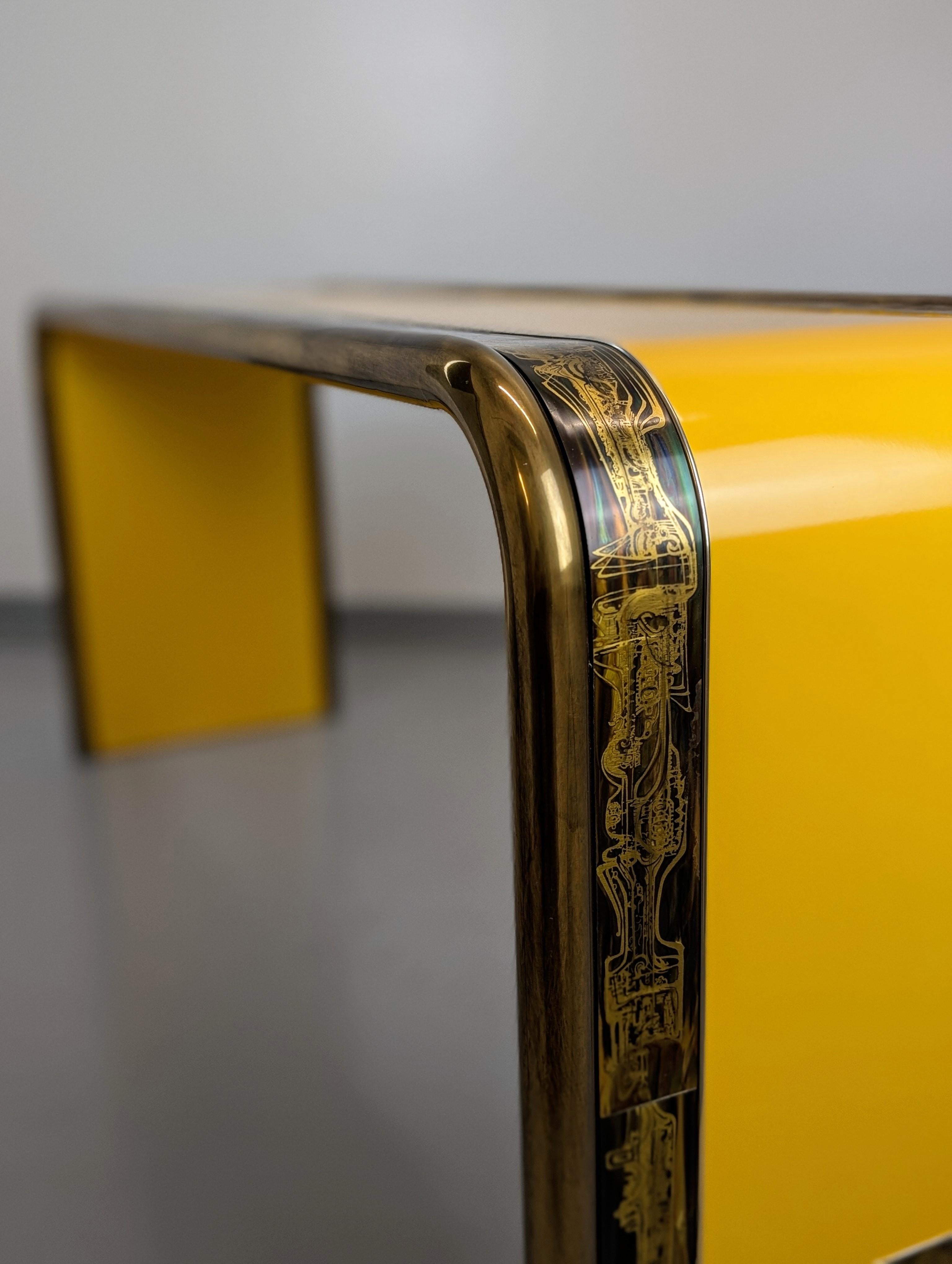 Etched Mastercraft 1609 Sofa table with acid-etched details by Bernhard Rohne For Sale