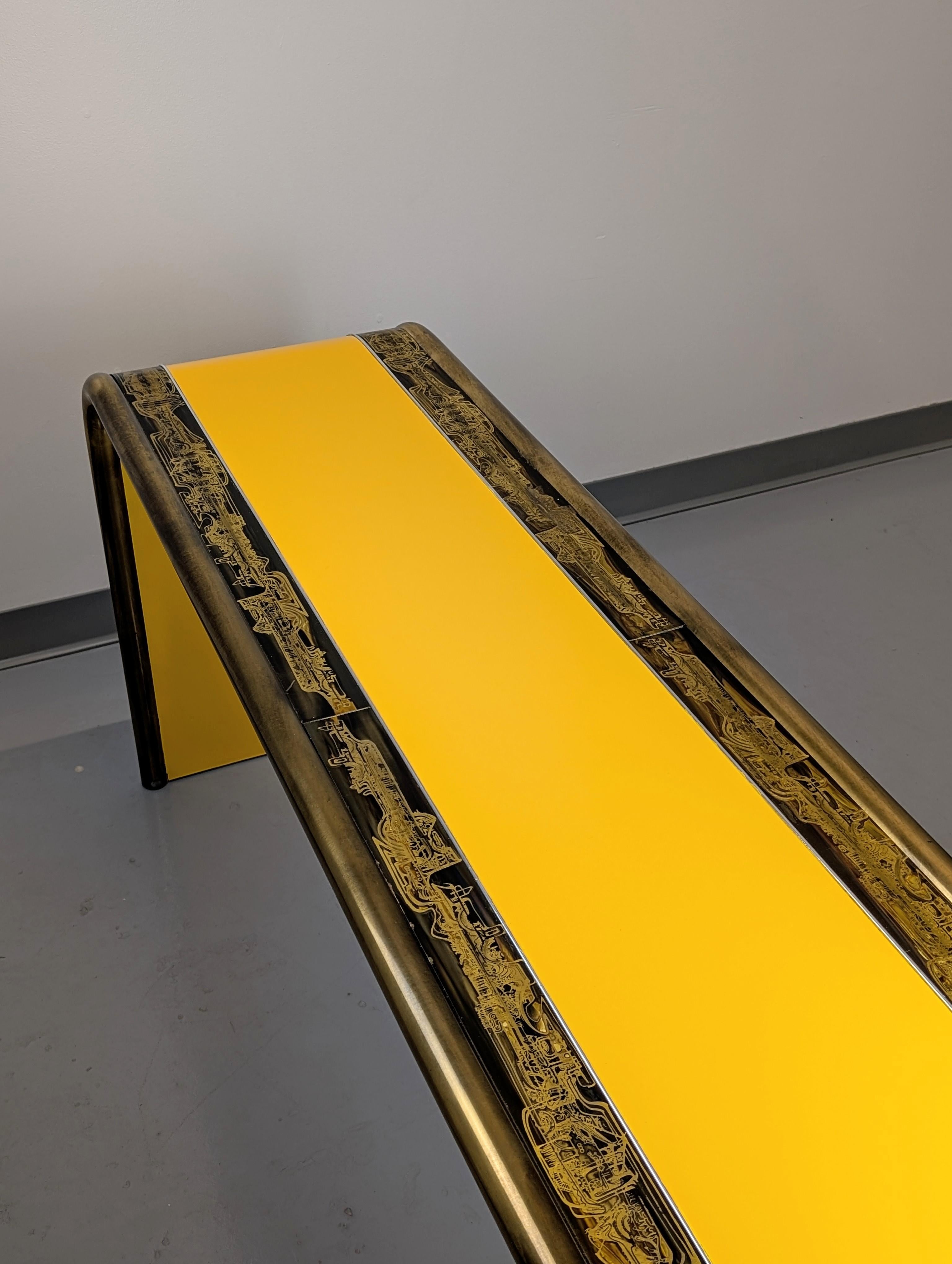 Metal Mastercraft 1609 Sofa table with acid-etched details by Bernhard Rohne For Sale