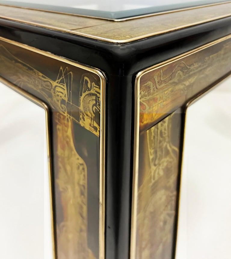  Mastercraft 1970s Bernhard Rohne Etched Brass Side Tables, Pair, Beveled Glass 3