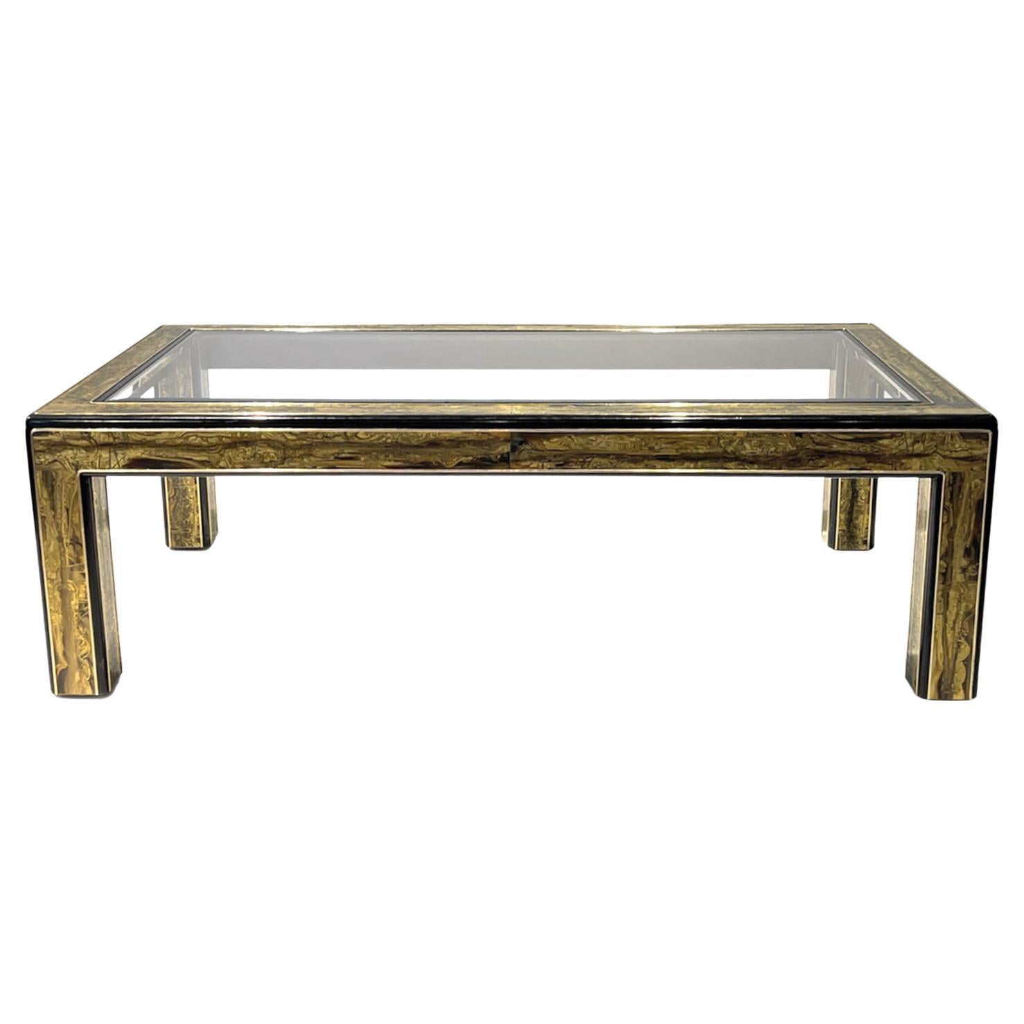 Mastercraft Acid Etched Brass and Glass Coffee Cocktail Table by Bernhard Rohne