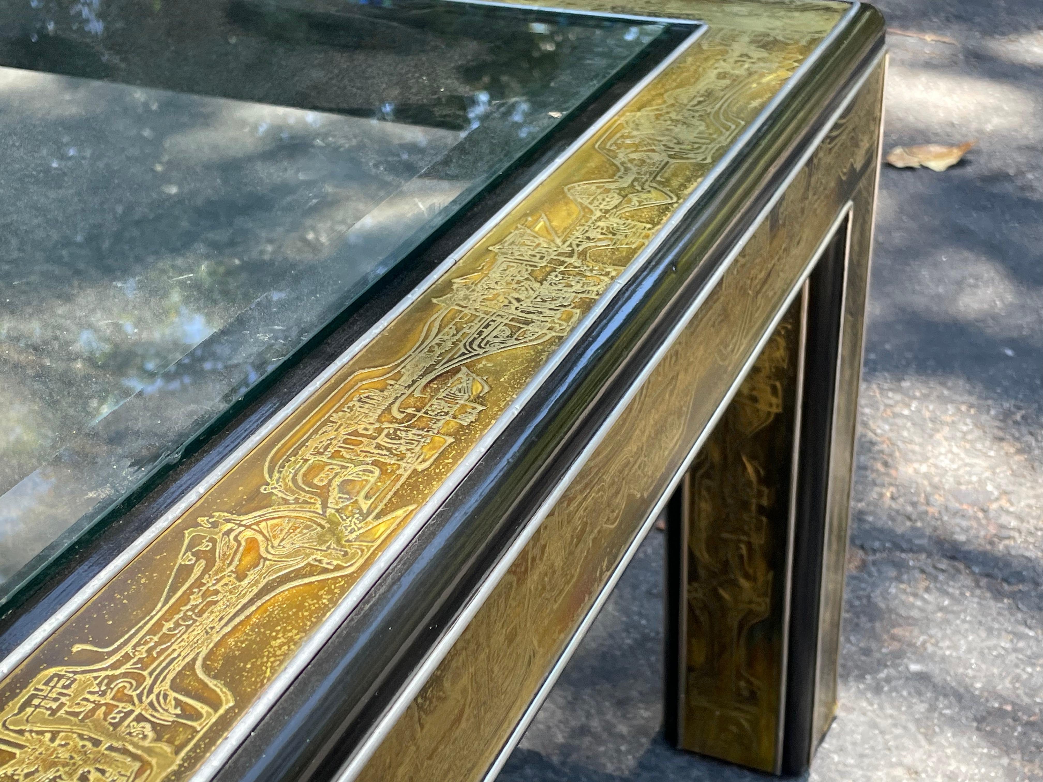 Mastercraft Acid Etched Brass Coffee Cocktail Table by Bernard Rohne 4
