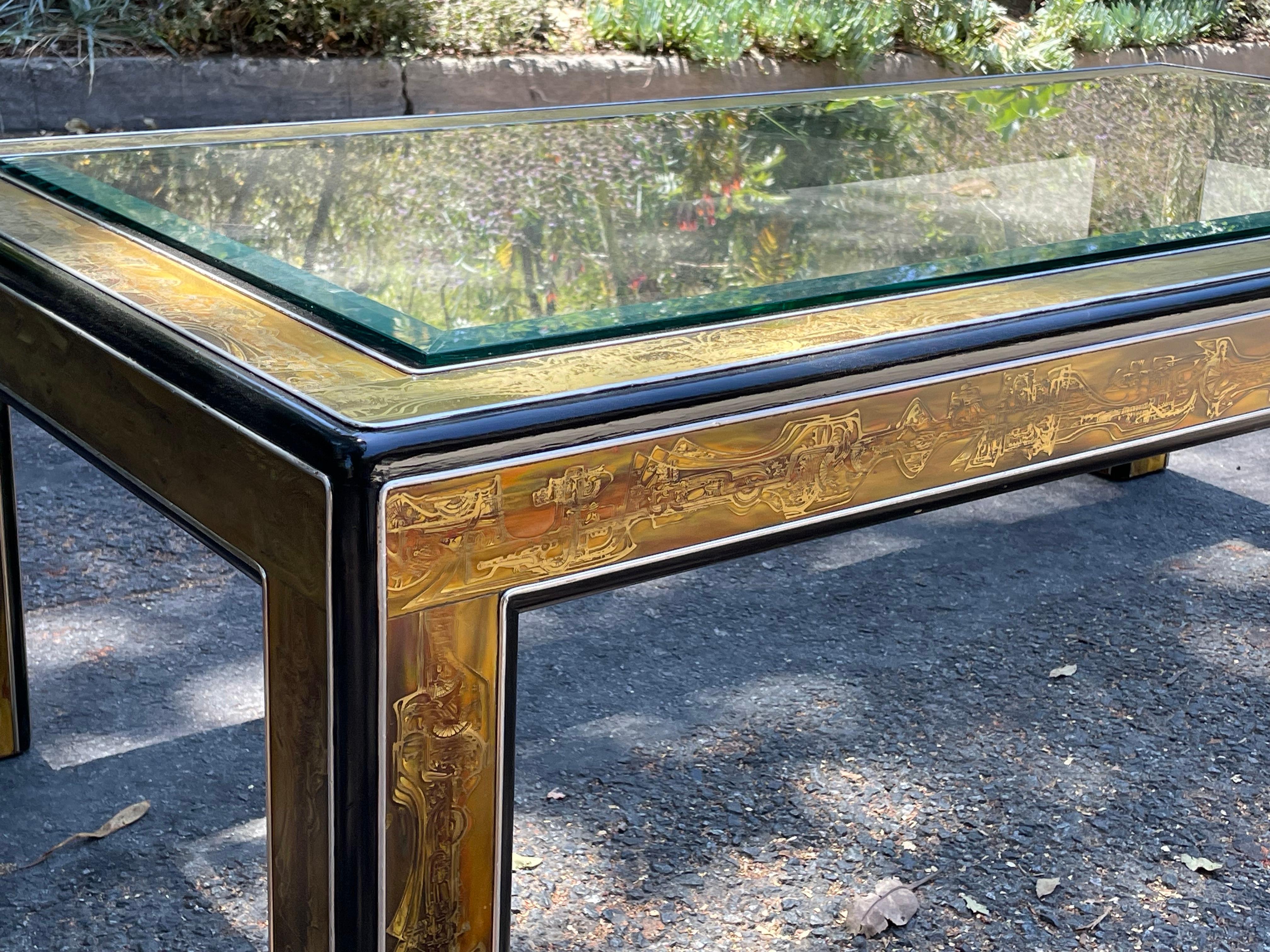 Mastercraft Acid Etched Brass Coffee Cocktail Table by Bernard Rohne 6
