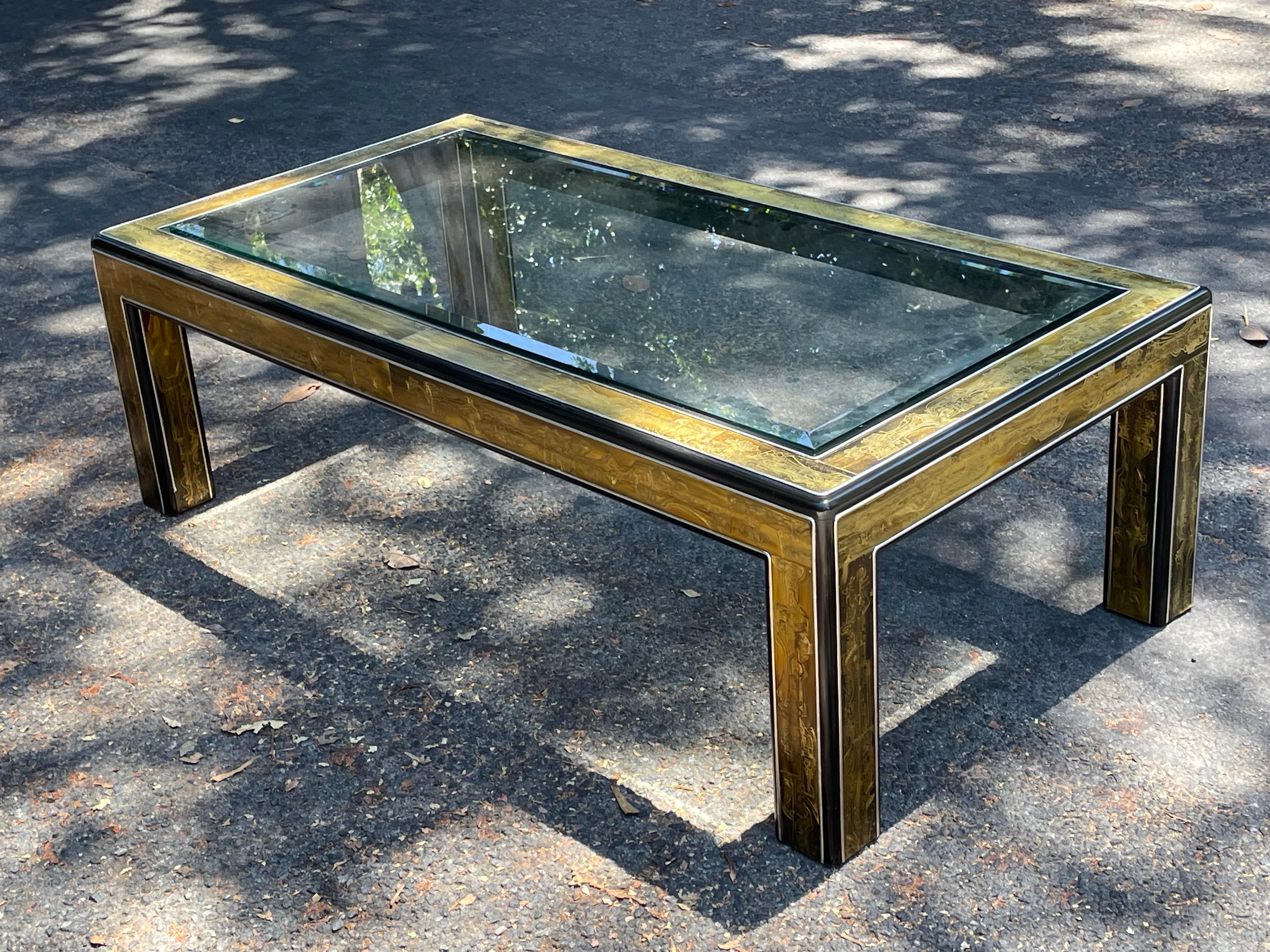 Mid-Century Modern Mastercraft Acid Etched Brass Coffee Cocktail Table by Bernard Rohne