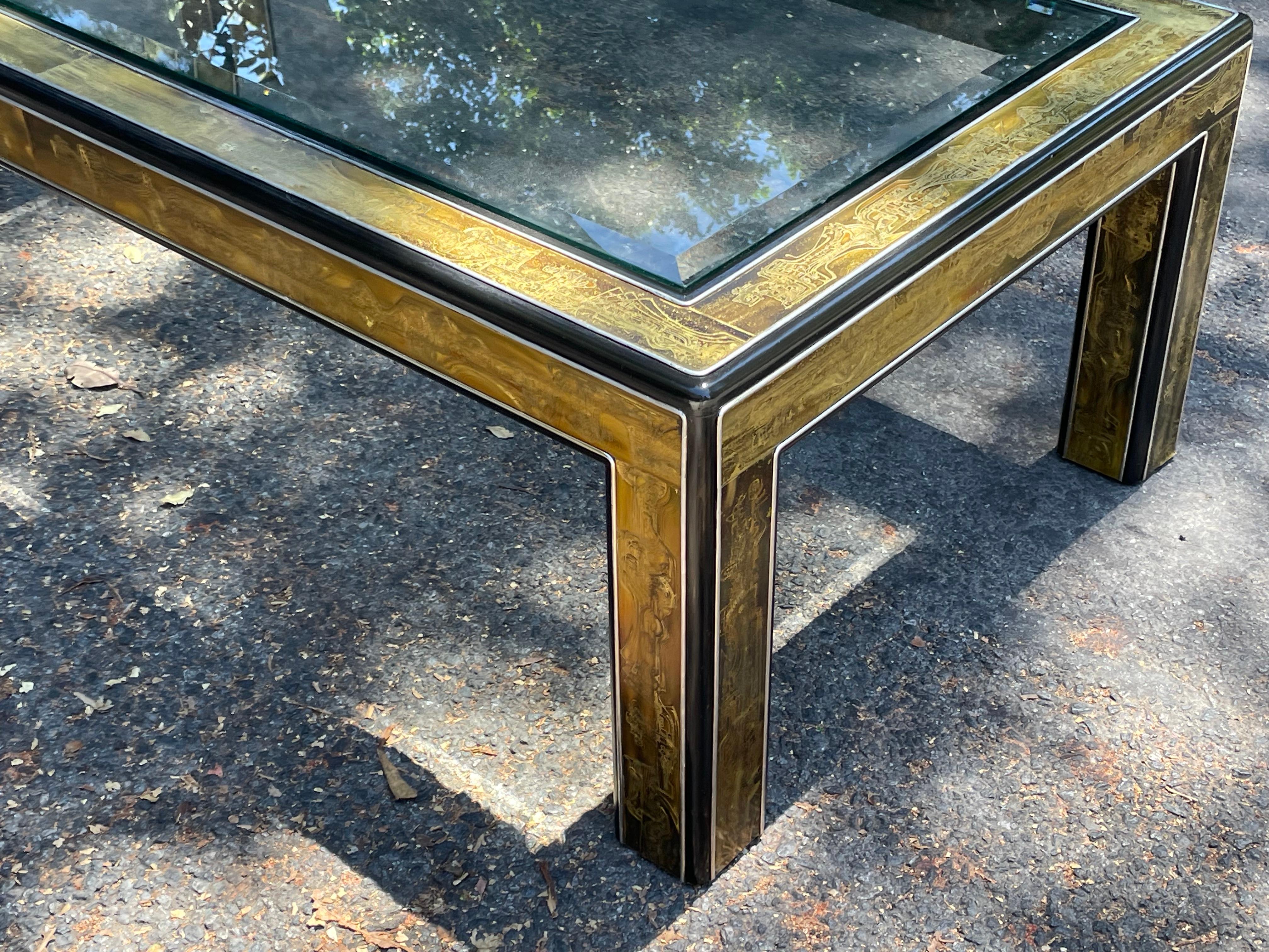 Mastercraft Acid Etched Brass Coffee Cocktail Table by Bernard Rohne In Good Condition In Los Angeles, CA