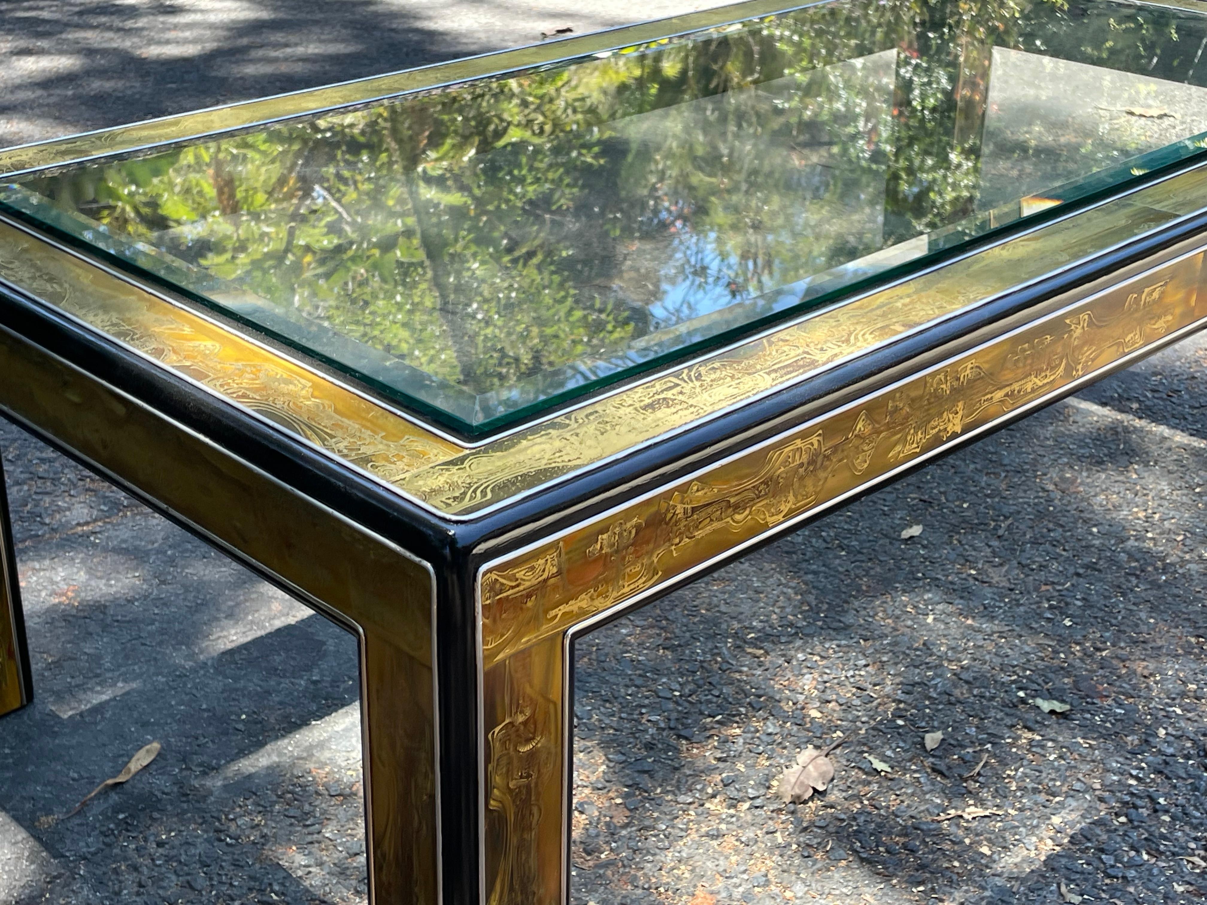 Mastercraft Acid Etched Brass Coffee Cocktail Table by Bernard Rohne 1