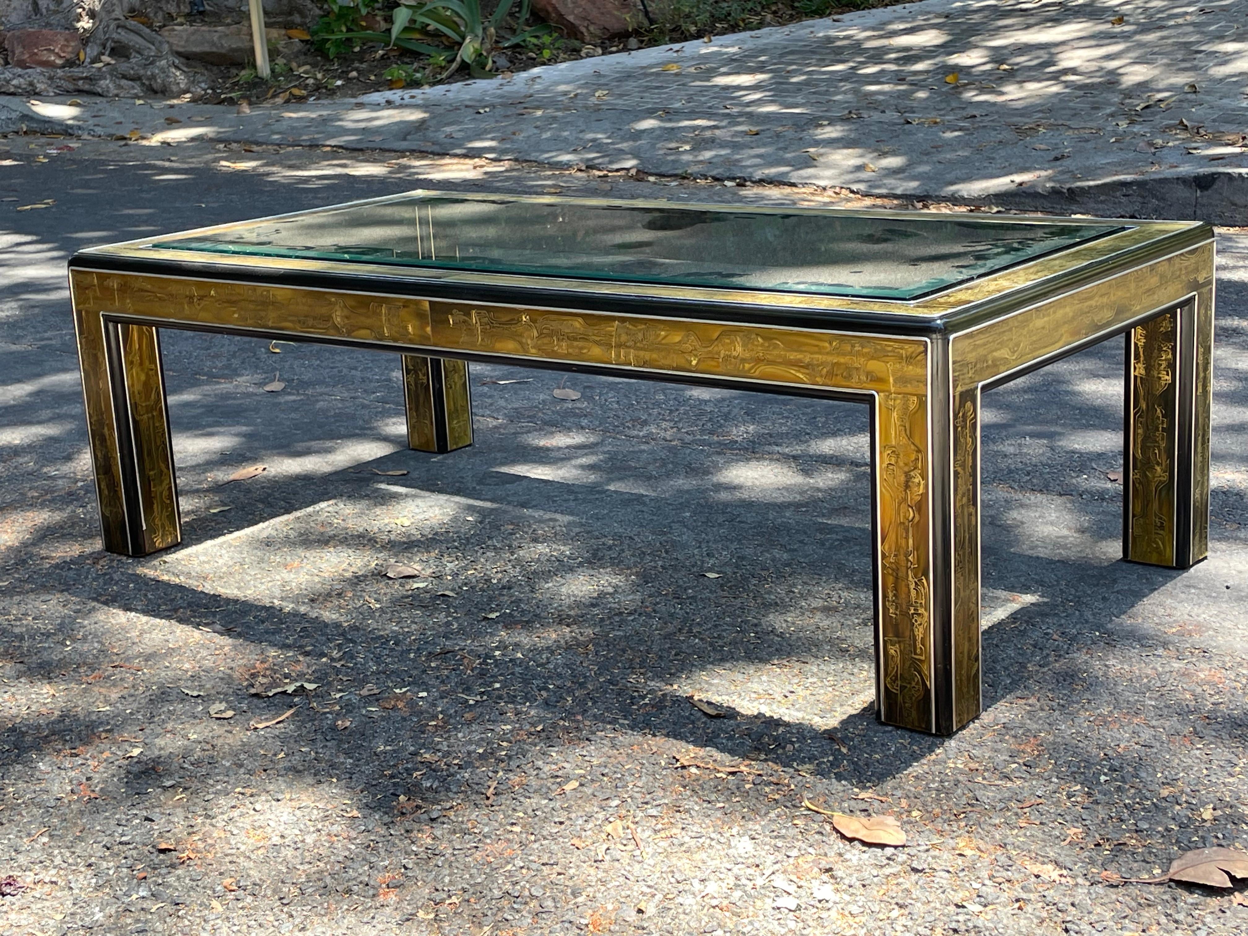 Mastercraft Acid Etched Brass Coffee Cocktail Table by Bernard Rohne 2