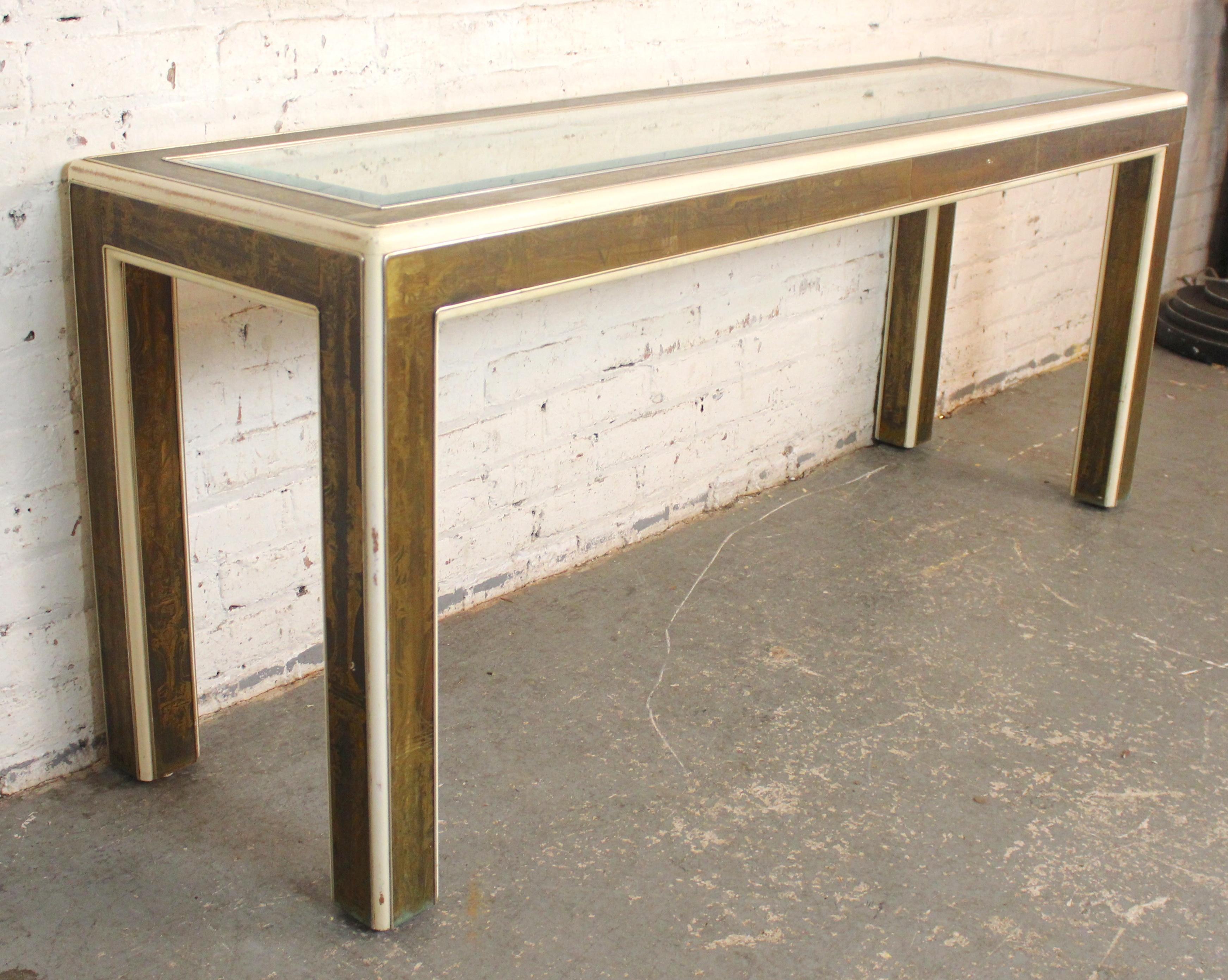 Mastercraft Acid Etched Brass Console Table For Sale at 1stDibs