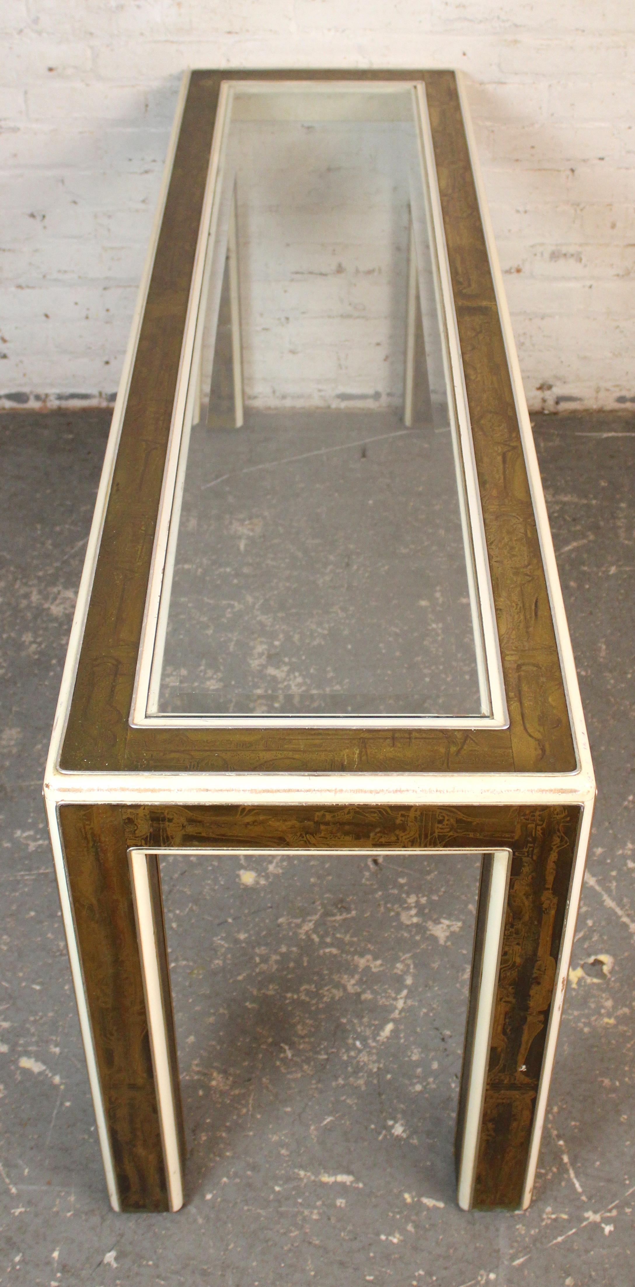 Mastercraft Acid Etched Brass Console Table For Sale at 1stDibs