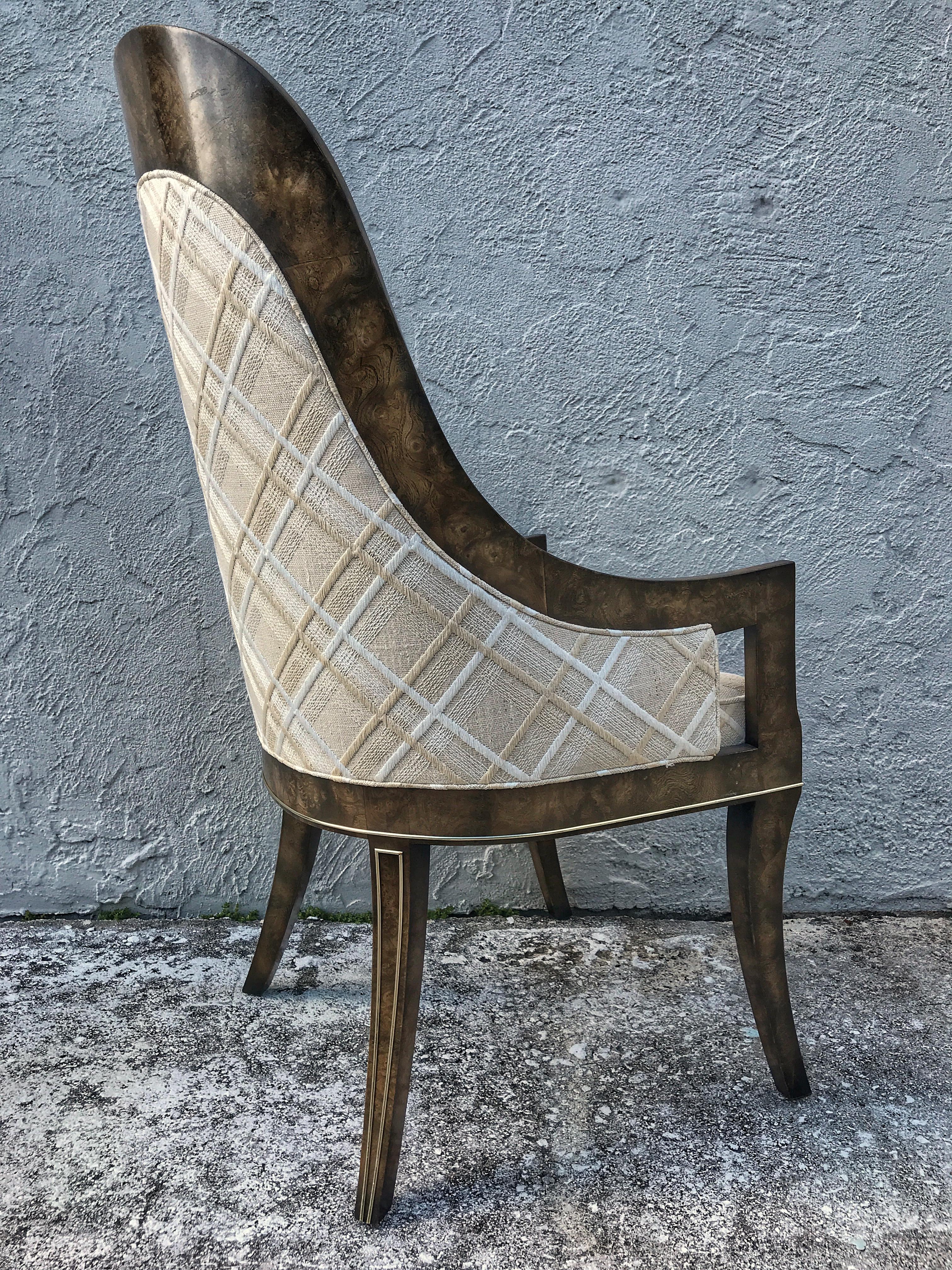  Mastercraft Amboyna and Brass Spoon Back Dining Room Arm Chair In Good Condition In West Palm Beach, FL