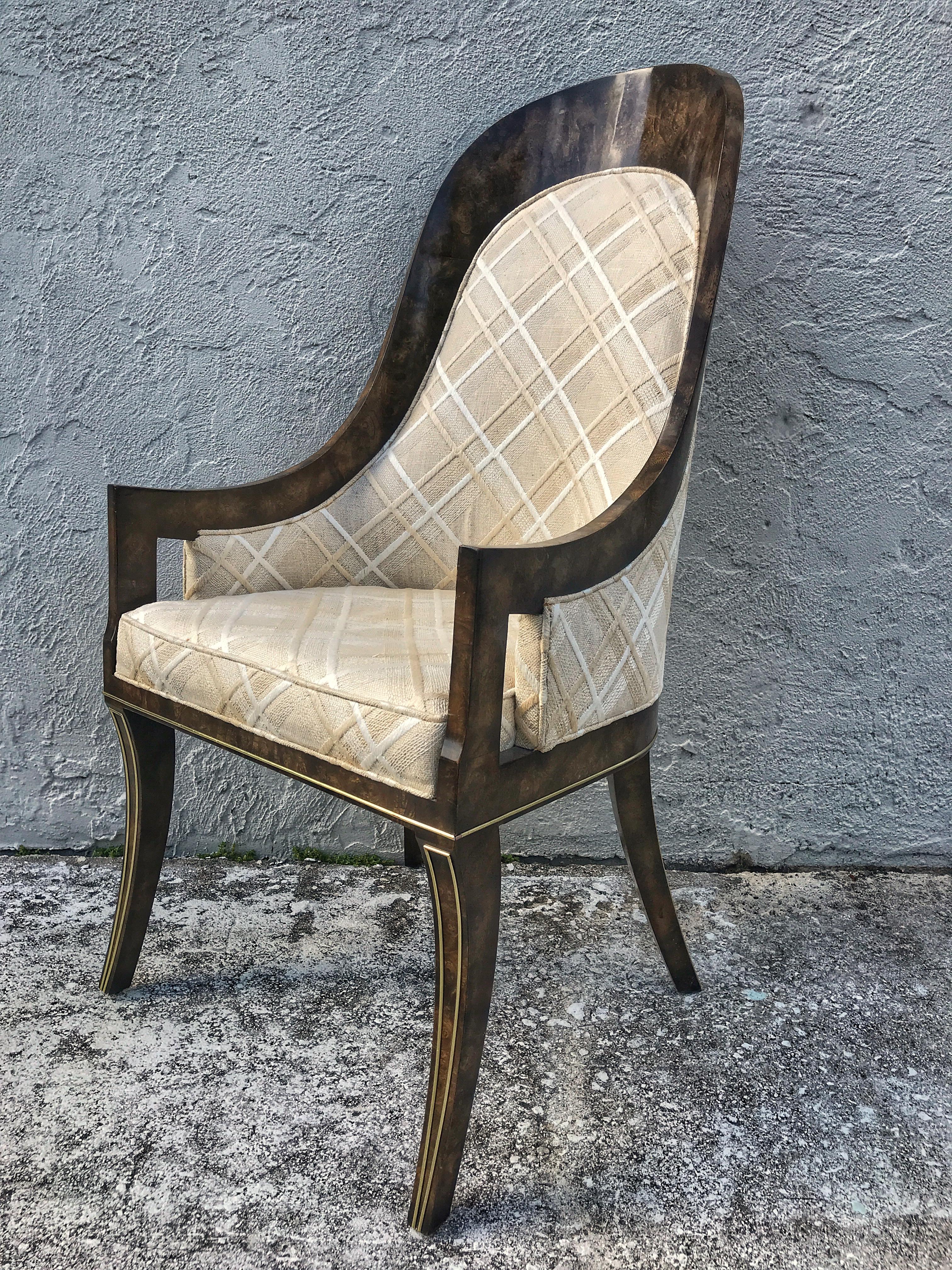  Mastercraft Amboyna and Brass Spoon Back Dining Room Arm Chair