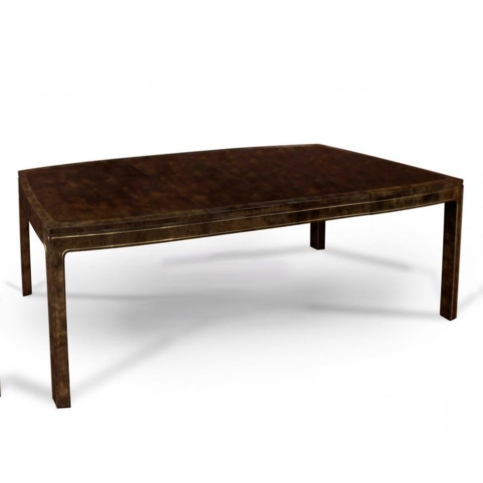 American Mastercraft Amboyna & Brass Dining Table For Sale