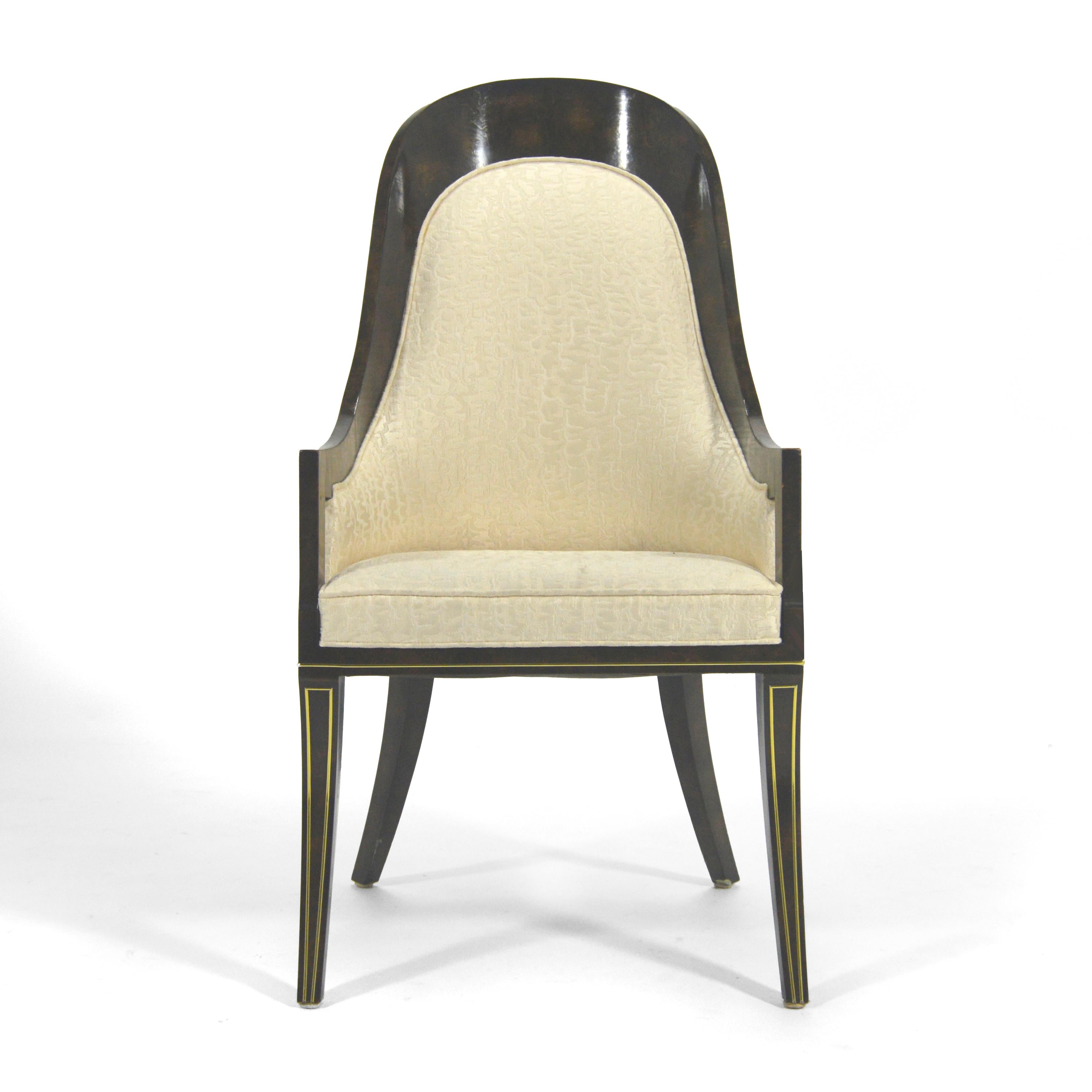 Mid-Century Modern Mastercraft Amboyna & Brass Spoonback Dining Chairs For Sale