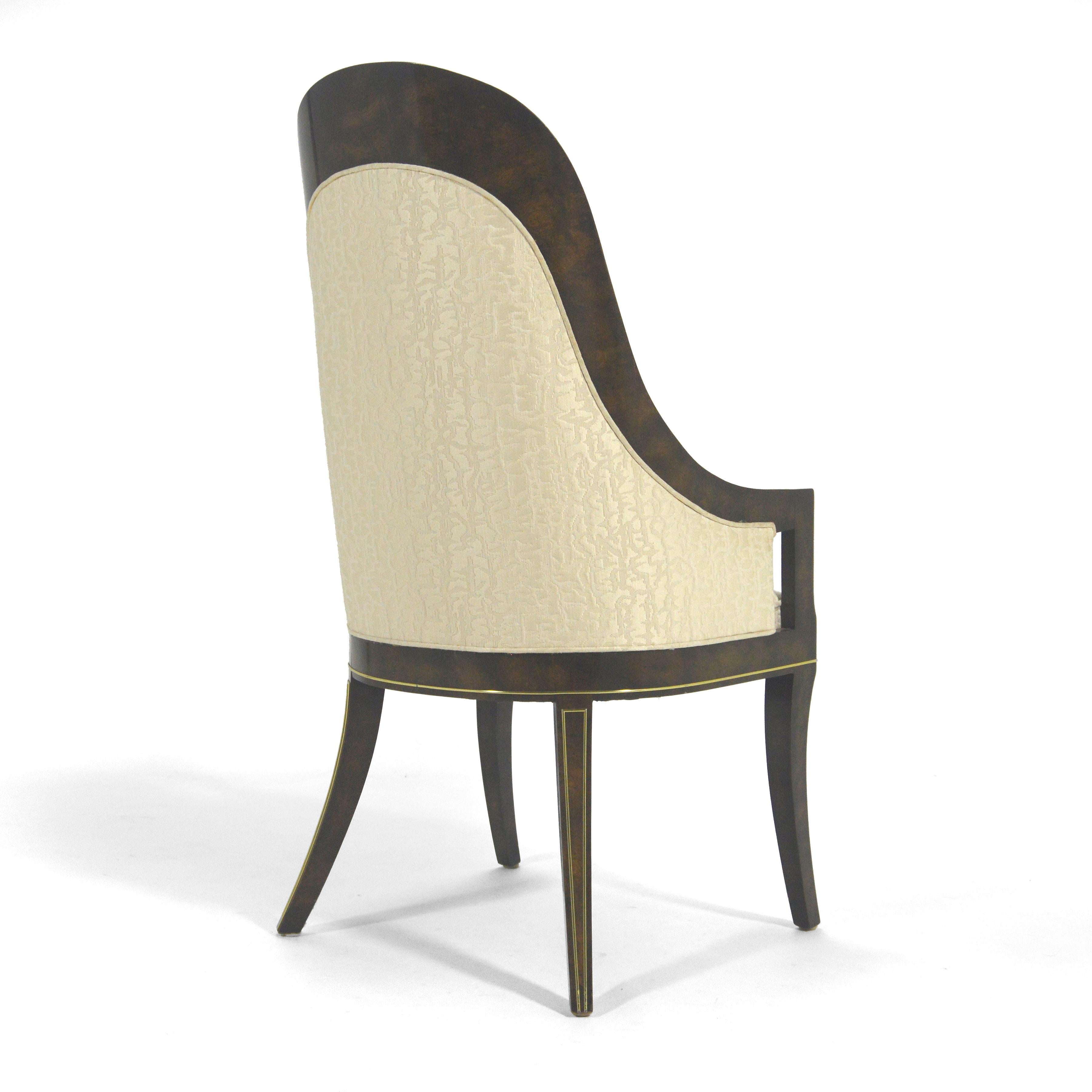 American Mastercraft Amboyna & Brass Spoonback Dining Chairs For Sale