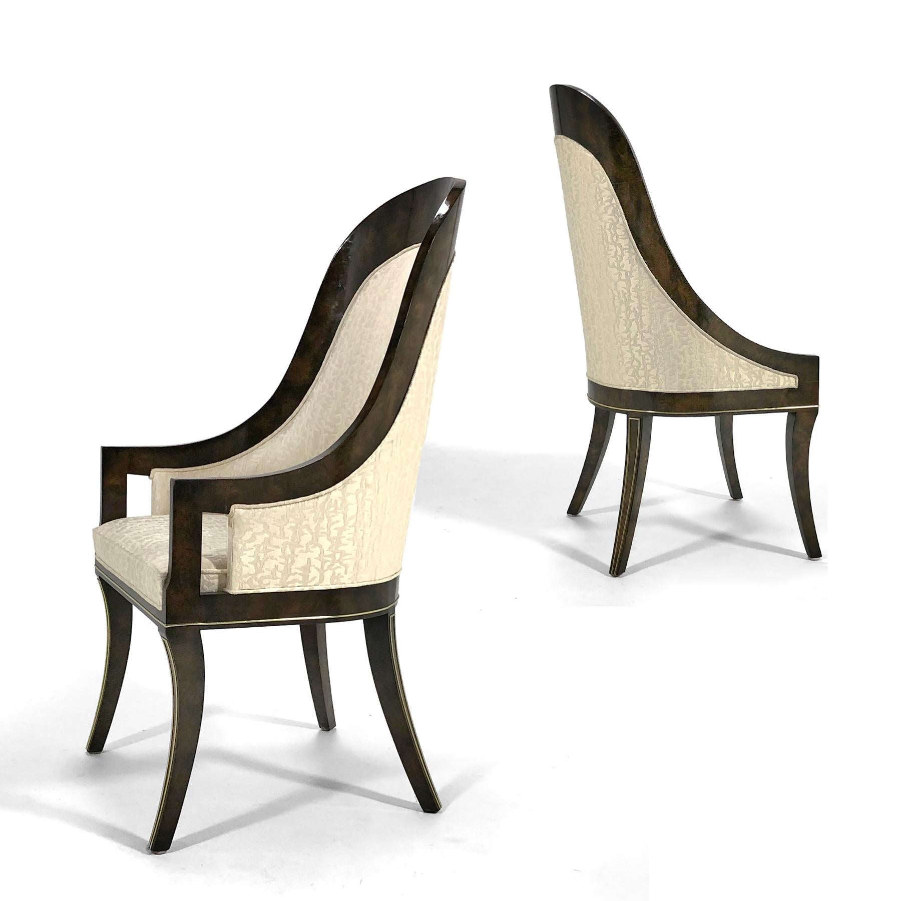 Mastercraft Amboyna & Brass Spoonback Dining Chairs In Good Condition For Sale In Highland, IN