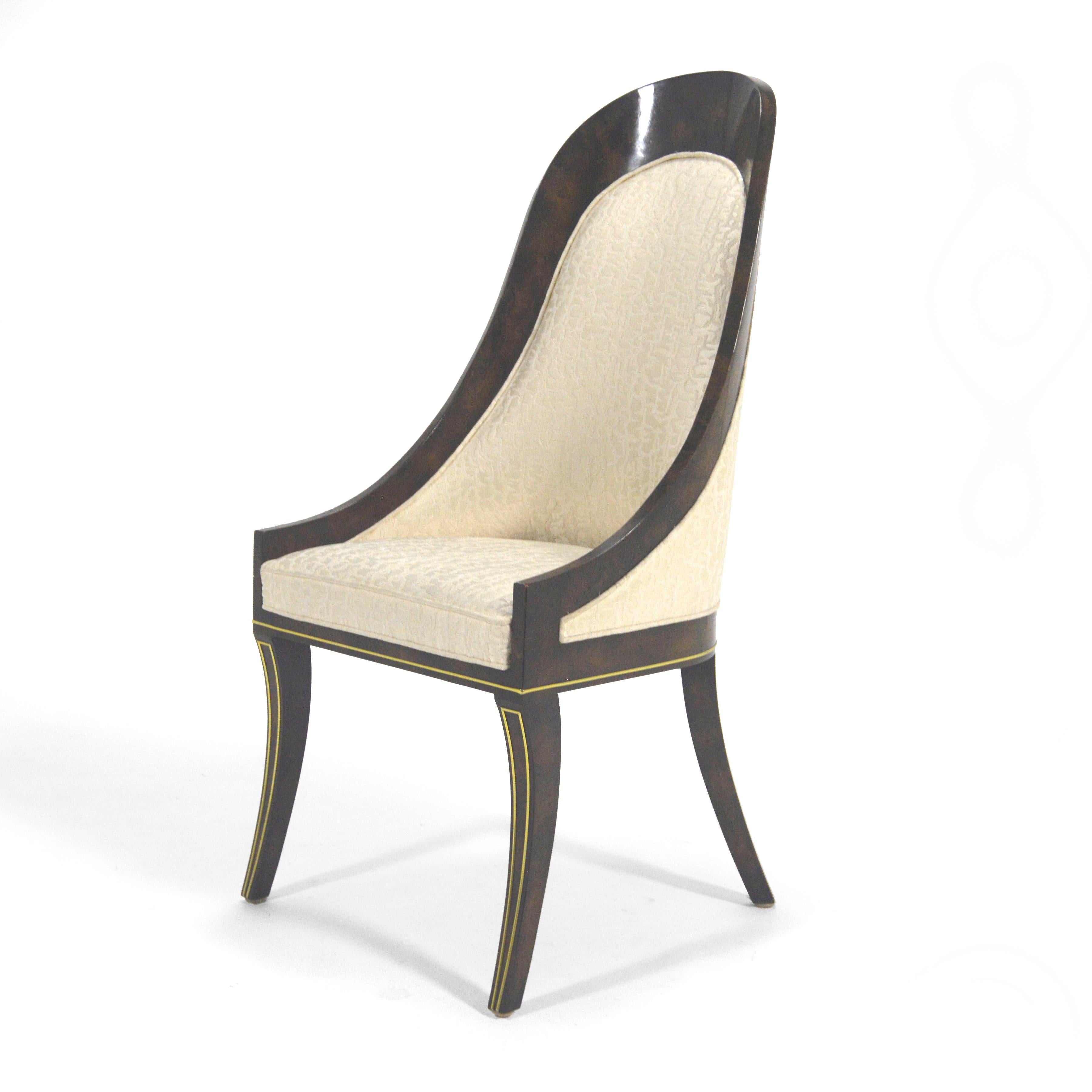 Mid-20th Century Mastercraft Amboyna & Brass Spoonback Dining Chairs For Sale