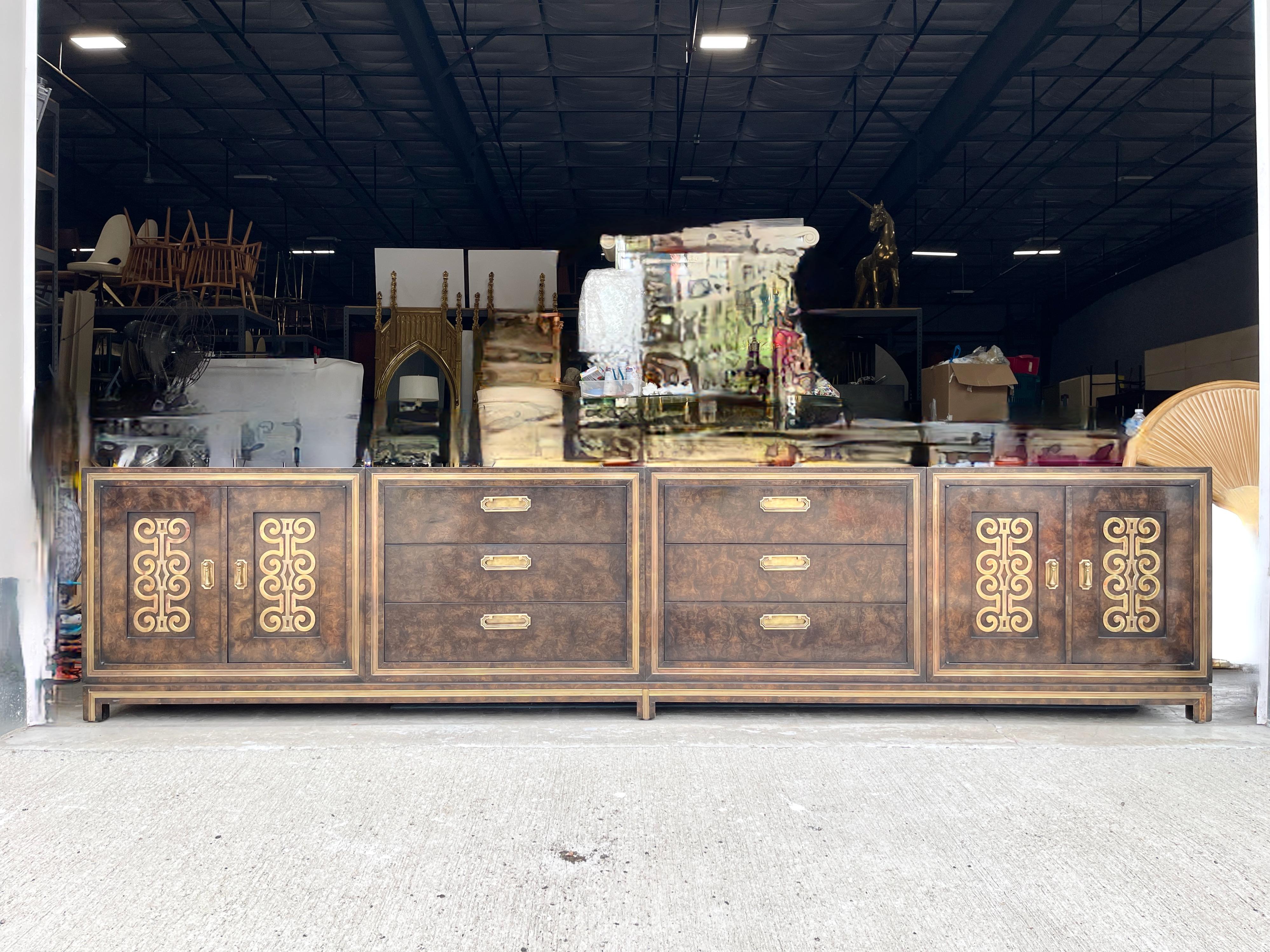 Mastercraft Amboyna & Brass Nine Piece Wall Series In Good Condition For Sale In Hanover, MA