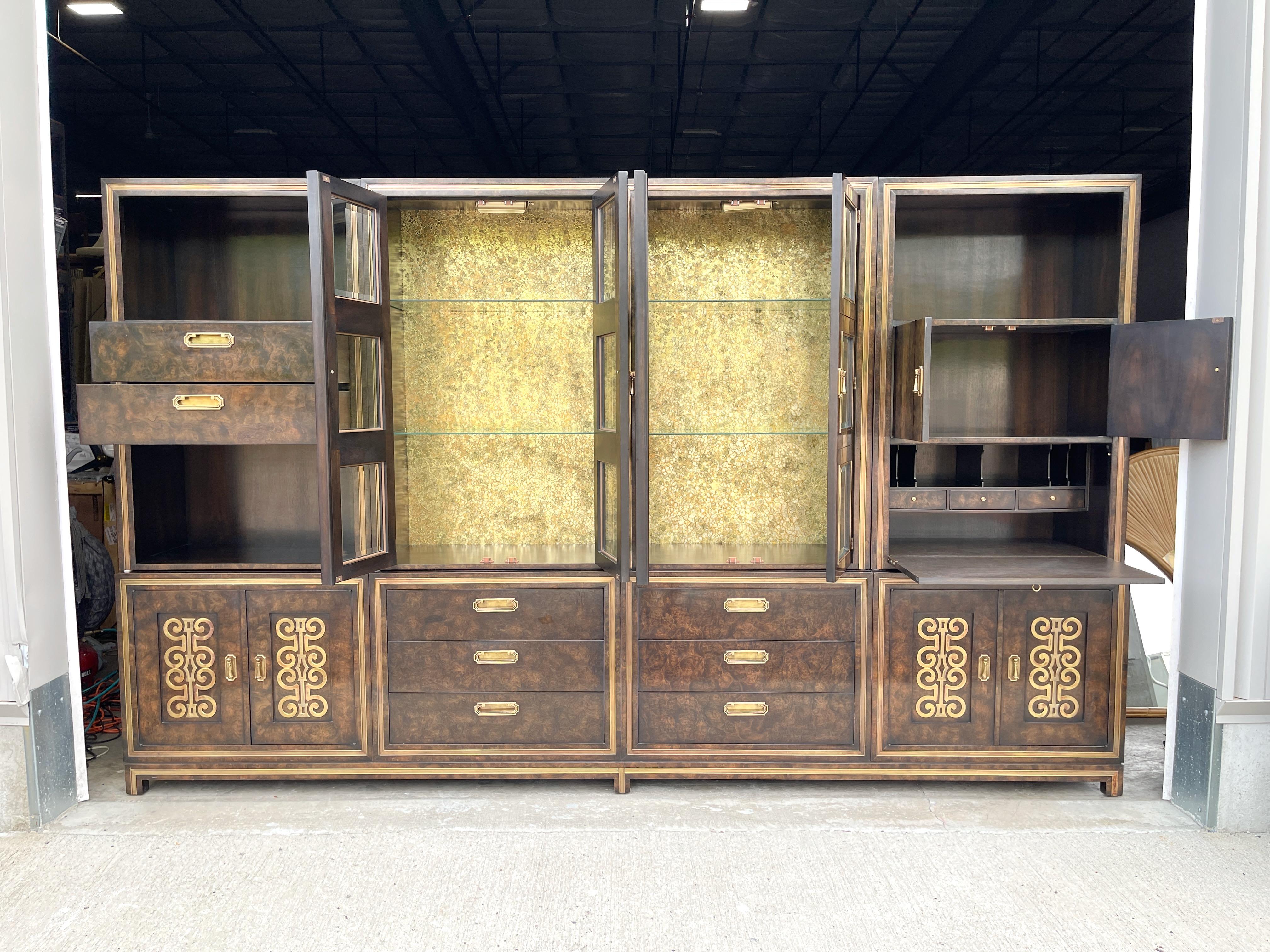 Late 20th Century Mastercraft Amboyna & Brass Nine Piece Wall Series For Sale